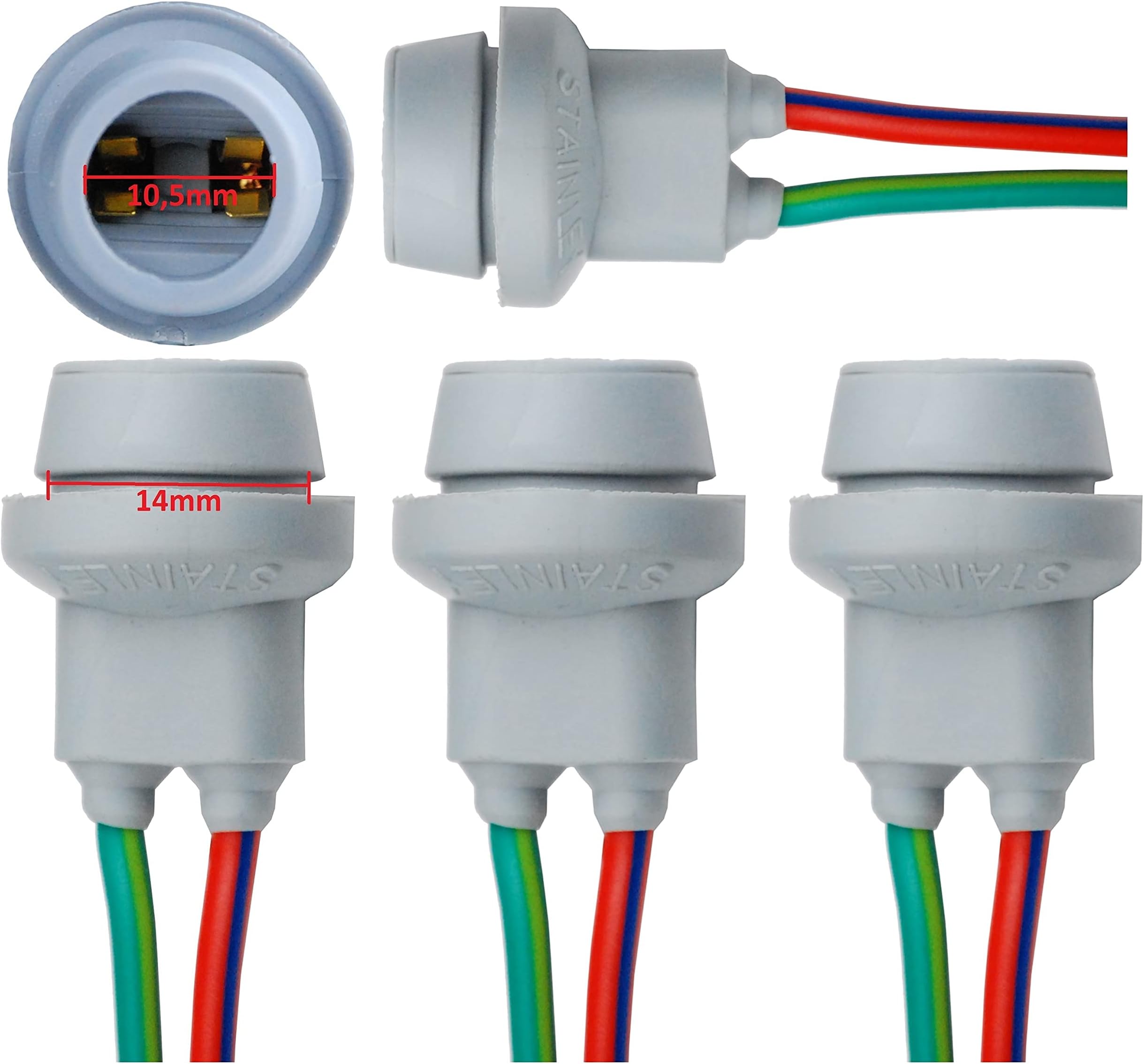 10 Portalampada T10 Auto Con Cavo 15 Cm - Attacco A Cuneo Per LED E Fendinebbia - Adattatore In Plastica E Rame