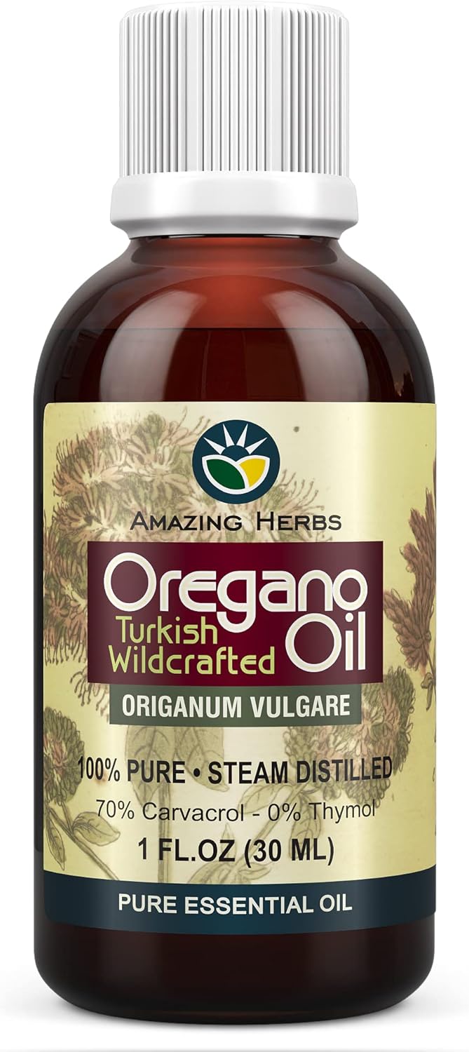 Amazing Herbs Pure Oregano Essential Oil - 100% Pure Oregeno Oil, Improves Cardiovascular Health and Promotes Gastrointestinal and Respiratory Health - 1 Fl Oz