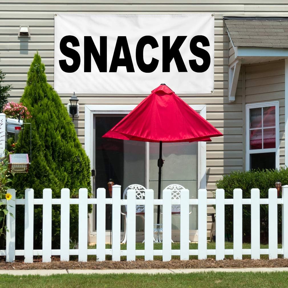 Vinyl Banner Multiple Sizes Snacks Black Food Bar Restaurant Truck Restaurant & Food Outdoor Weatherproof Industrial Yard Signs 6 Grommets 36x72Inches