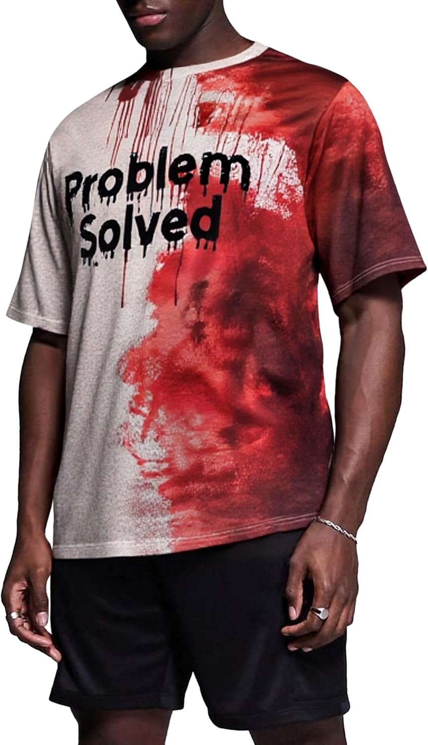 Problem Solved Bloody Shirt for Men – Funny Halloween Costume T-Shirt with Blood Splatter Print