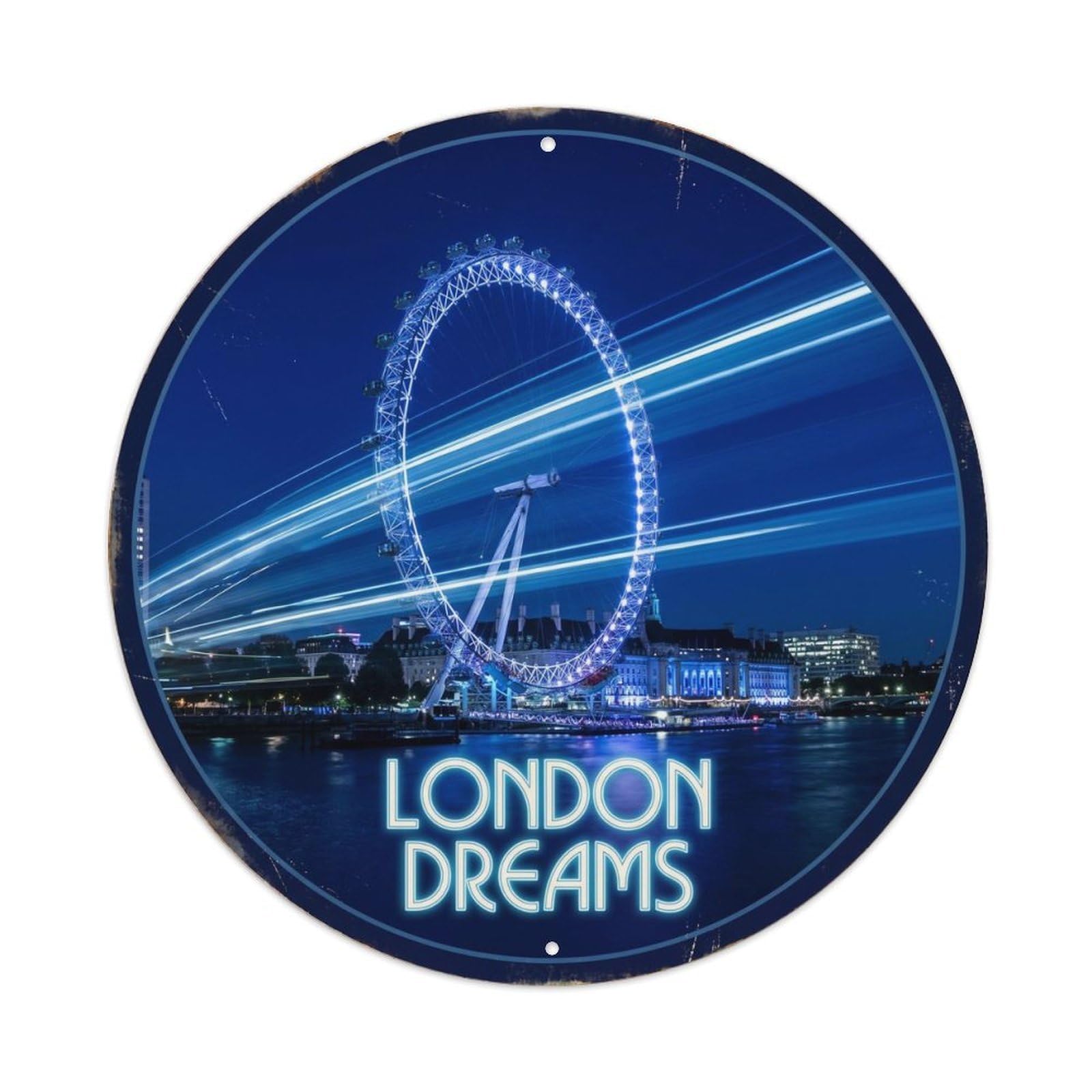 Fqcyn Style Vintage Travel London Eye Night Metal Tin Sign