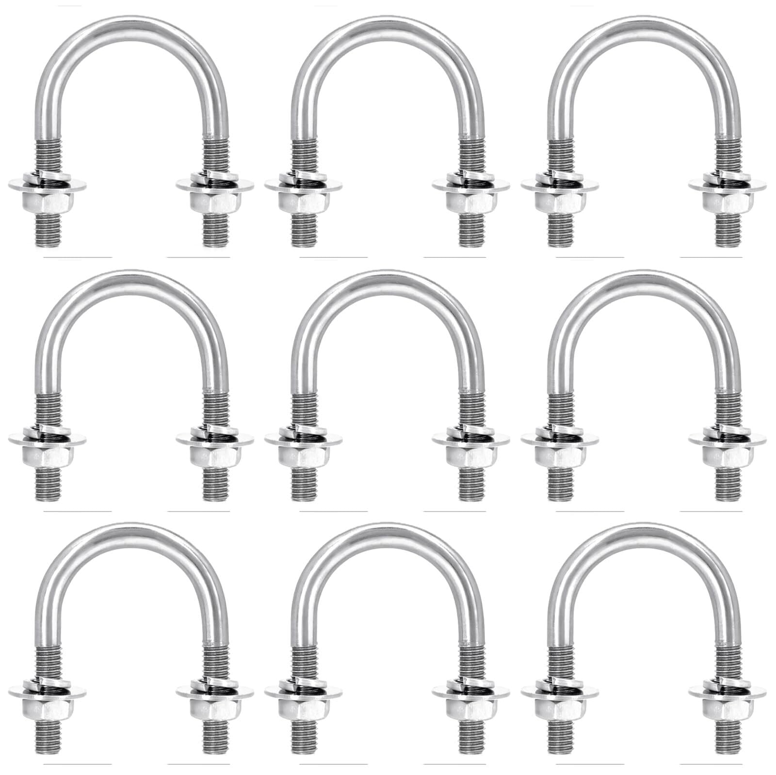 Cavallotti a U M6 (10-55mm) Inox con Dadi e Rondelle - Set da 9
