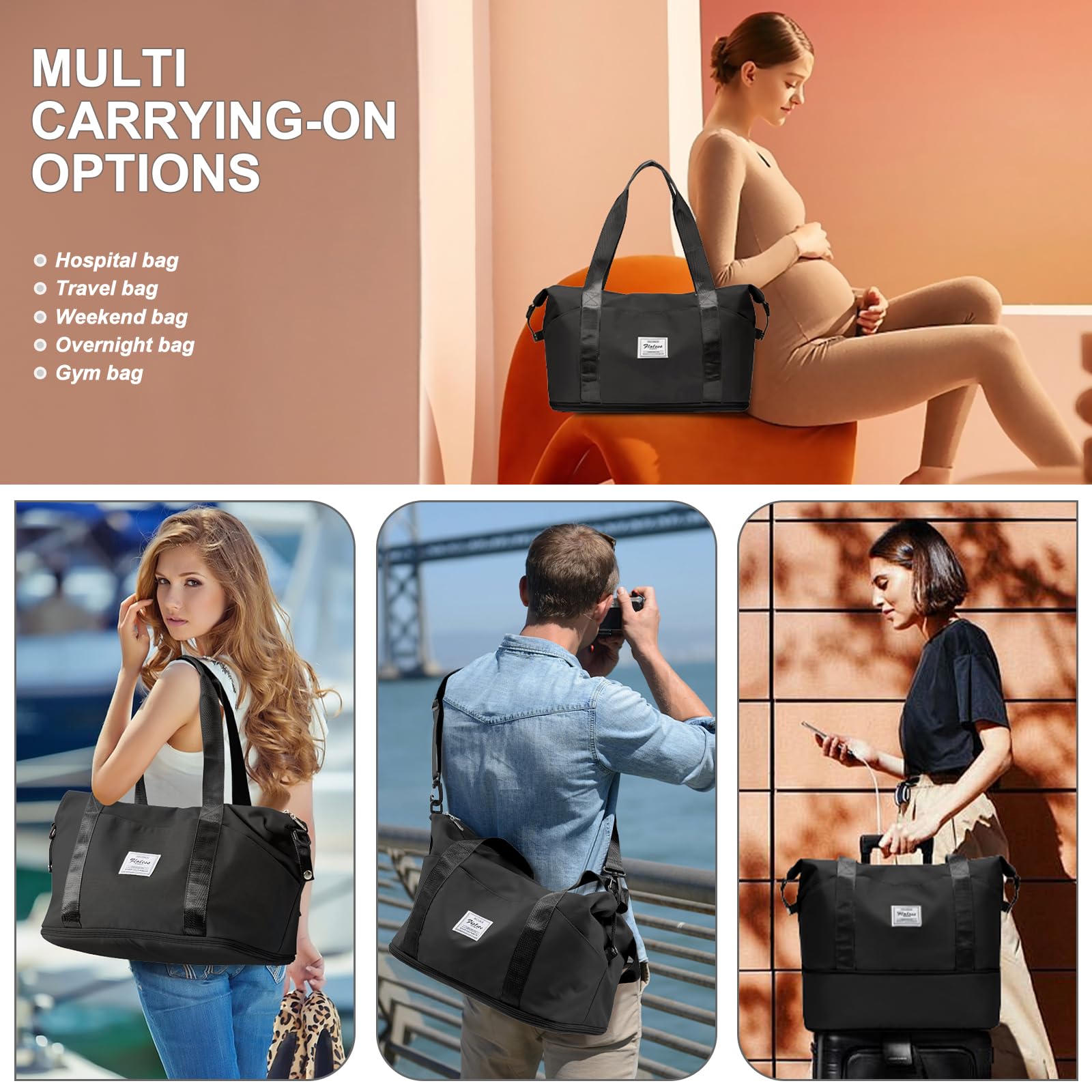 Bolsa de Deporte de Viaje, Bolsa Grande de Gimnasio para Mujer, Bolsa de Fin de Semana, Bolsa de Transporte para avión, Bolsa de Playa para Mujer, Bolsa de Noche,Bolsa de Equipaje con Bolsa húmeda