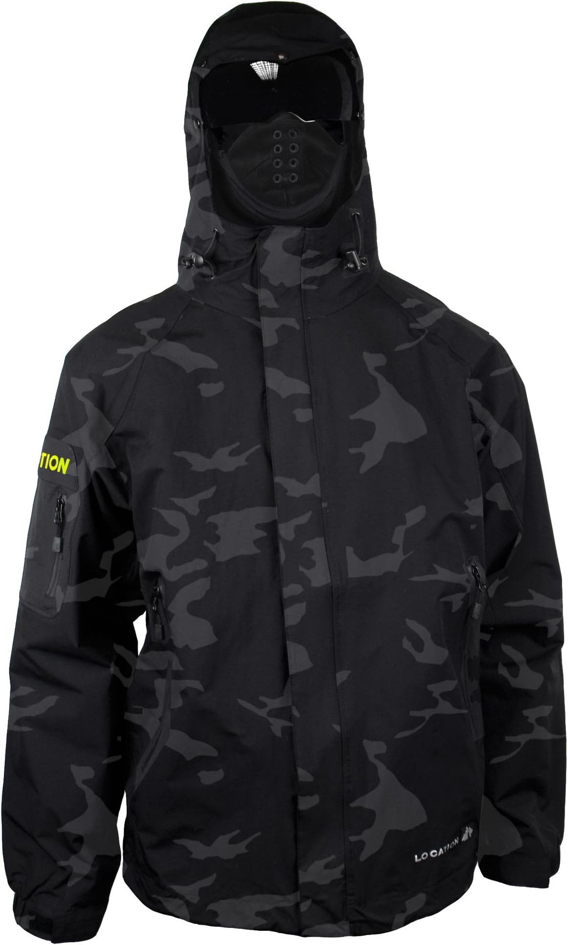 Location Mens Jagger Waterproof Balaclava Visor Lens Jacket Rain Hooded Coat Black