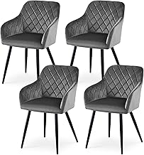 CLIPOP Dining Room Chairs, Set of 4, Kitchen Chairs, Velvet Cover, Living Room Chair, Upholstered Chair with Armrest, Metal Legs, for Dining Room, Living Room, Kitchen (4, Grey Velvet)