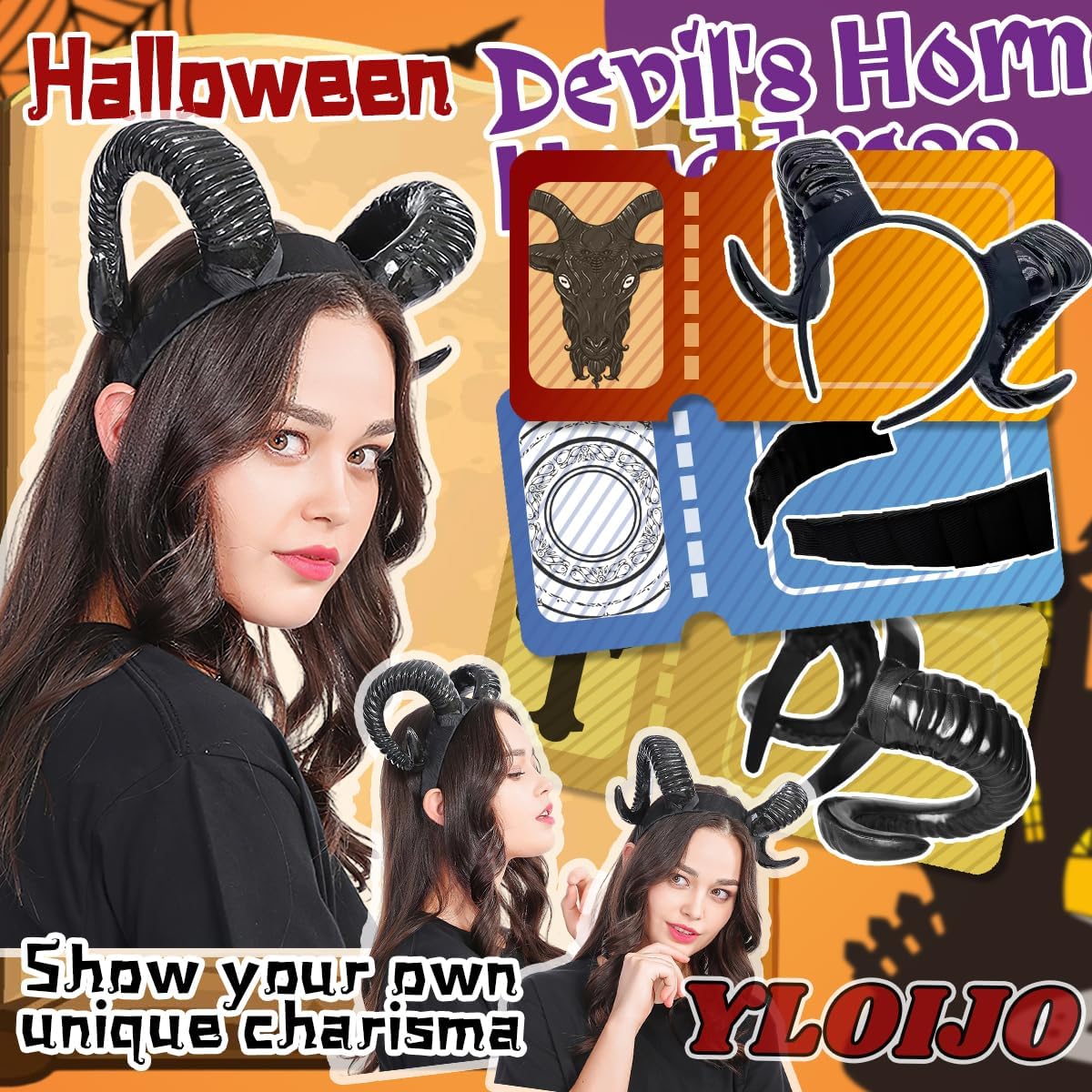 Gothic Devil Horns Headband Halloween Gold Demon Sheep Horns Headpiece for Women Girl Men Halloween Costume Cosplay - Image 4