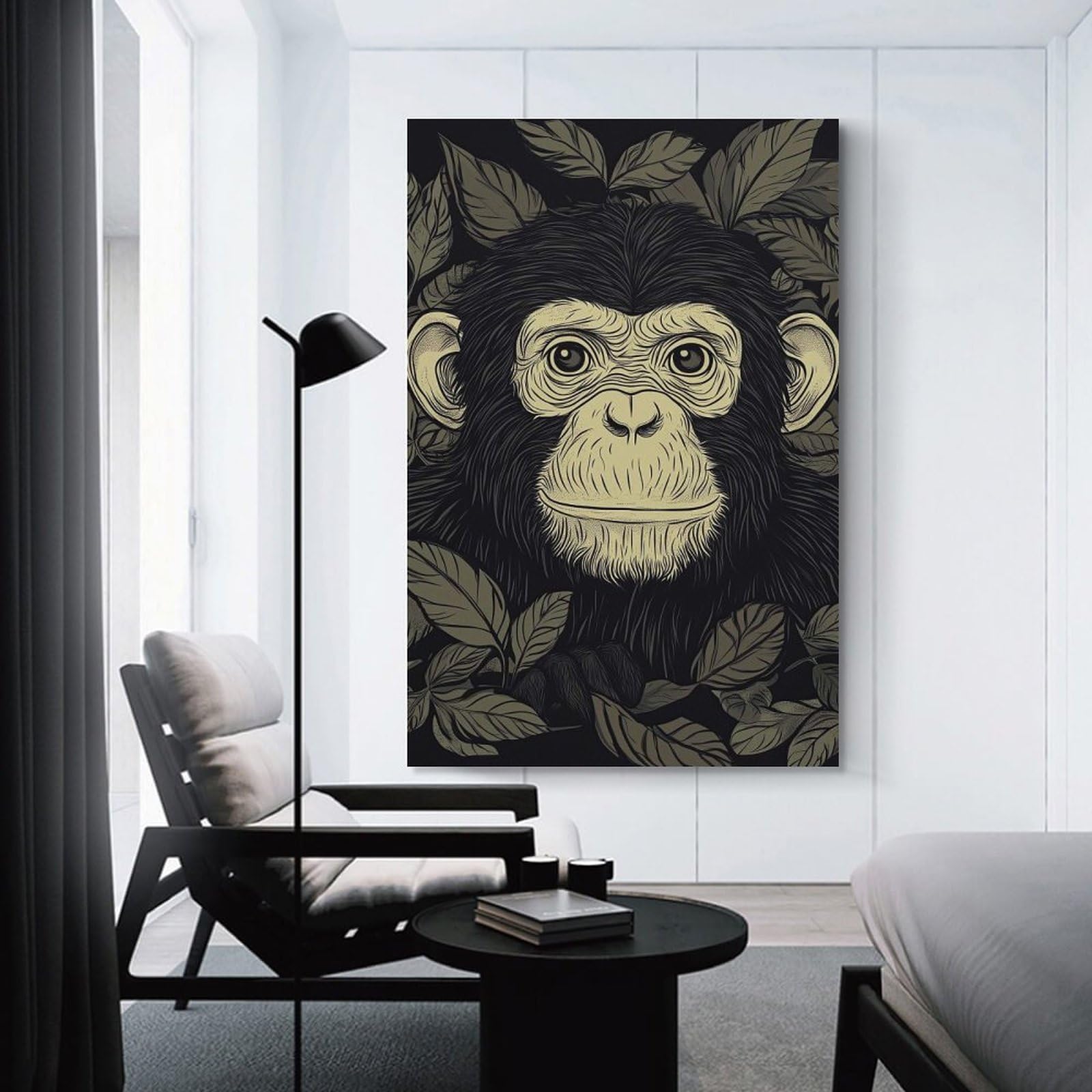 Junmoney Chimpanzee Portrait Wall Art Print, 20x30inch(50x75cm), for Wall Displays, Bedrooms Or Room Updates, A Versatile Canvas Print for Layering