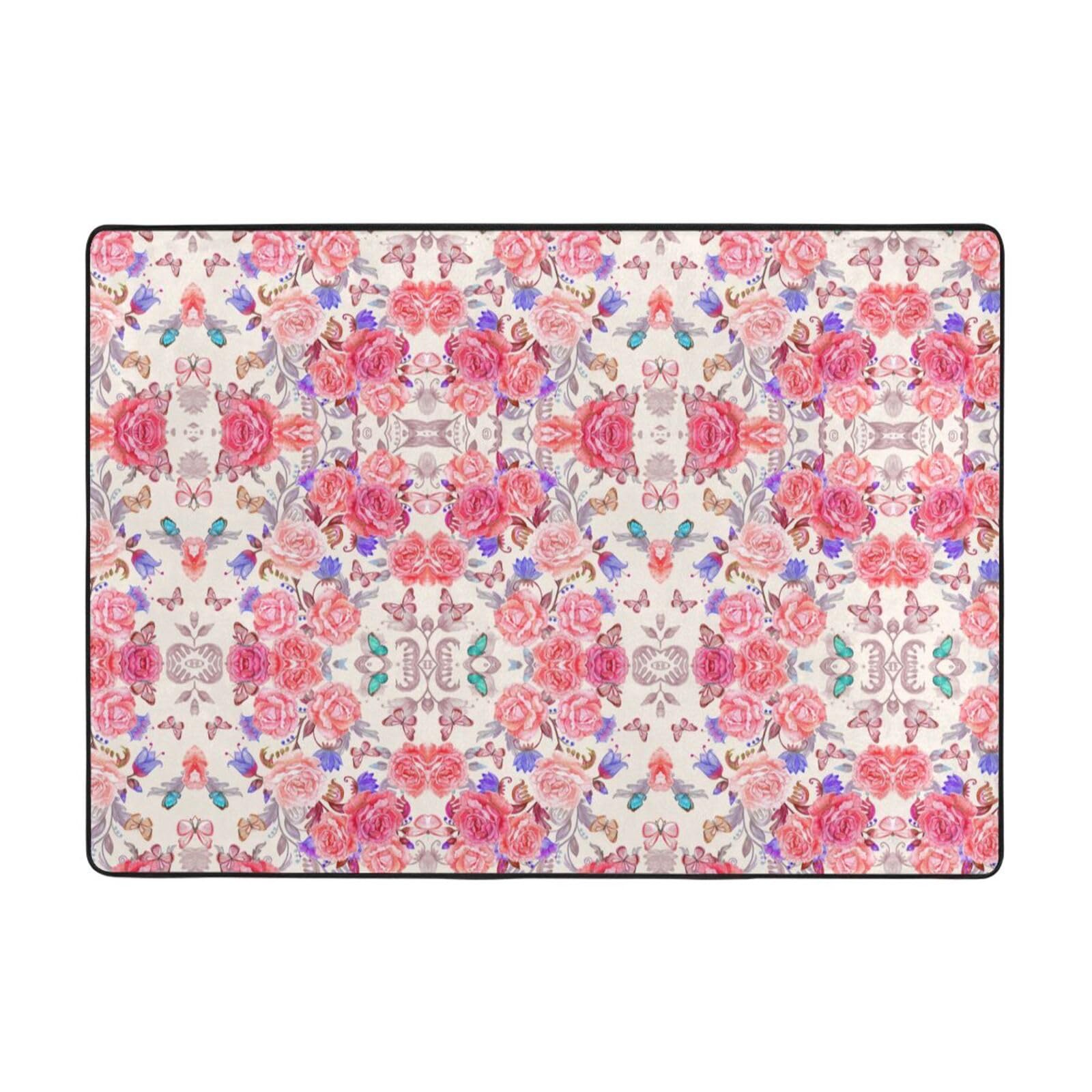 Tapis doux à imprimé fleurs 203x147 cm pour decoration salon