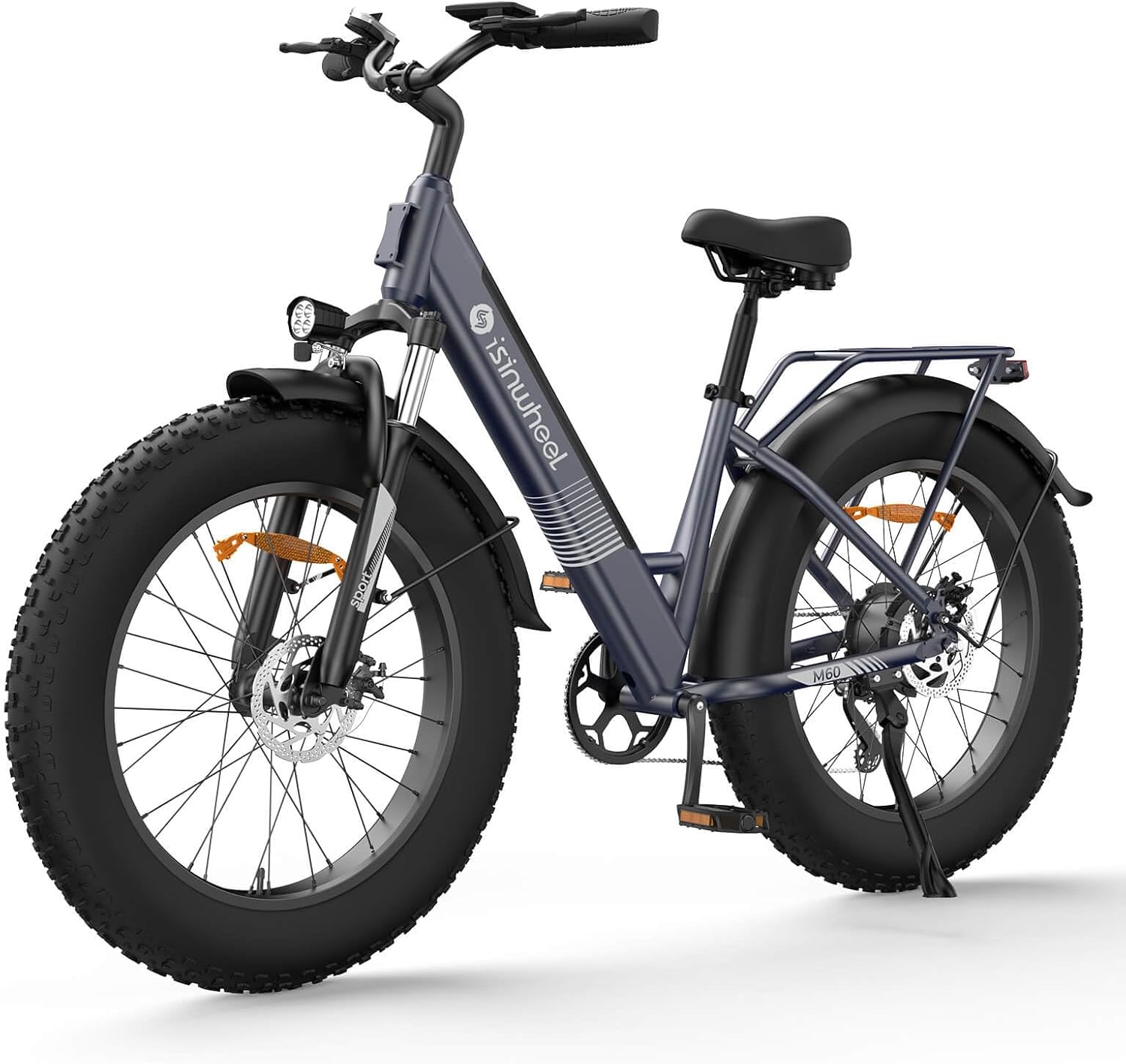 isinwheel M60 Electrical Bike for Adults 750W 28mph Ebike with 48V 13Ah Detachable Battery, USB Charging Port, 7 Velocity Gearshift, 26″×4″ Fats Tire Electrical Bicycles, Step Through Cruiser E Bike