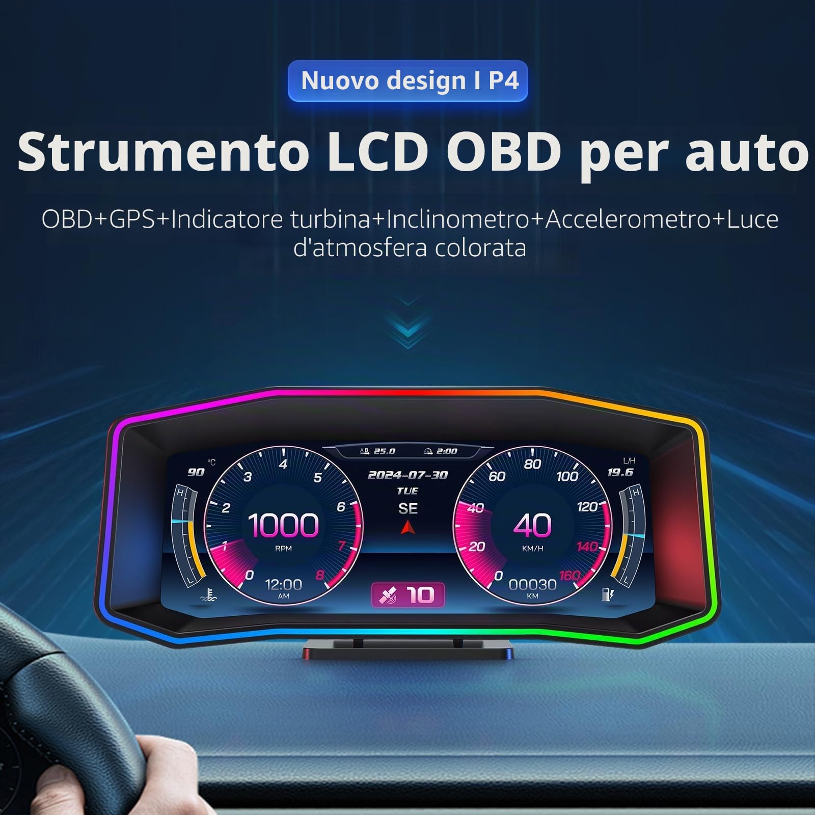Auto Heads Up Display, Auto HUD P4, OBD+GPS Strumento intelligente, Tachimetro auto, Auto Speed Limit Heads Up Display, applicabile ai veicoli prodotti dopo il 2008
