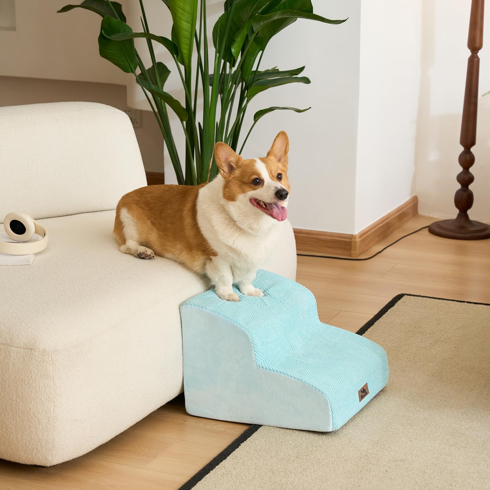 Dripex Curved Dog Stairs for Beds Couches, 2-Step Dog Steps with Durable Non-Slip Fabric Cover, Dog Slope Stairs for Small Dogs, Cats or Pets Friendly, Blue — image 1