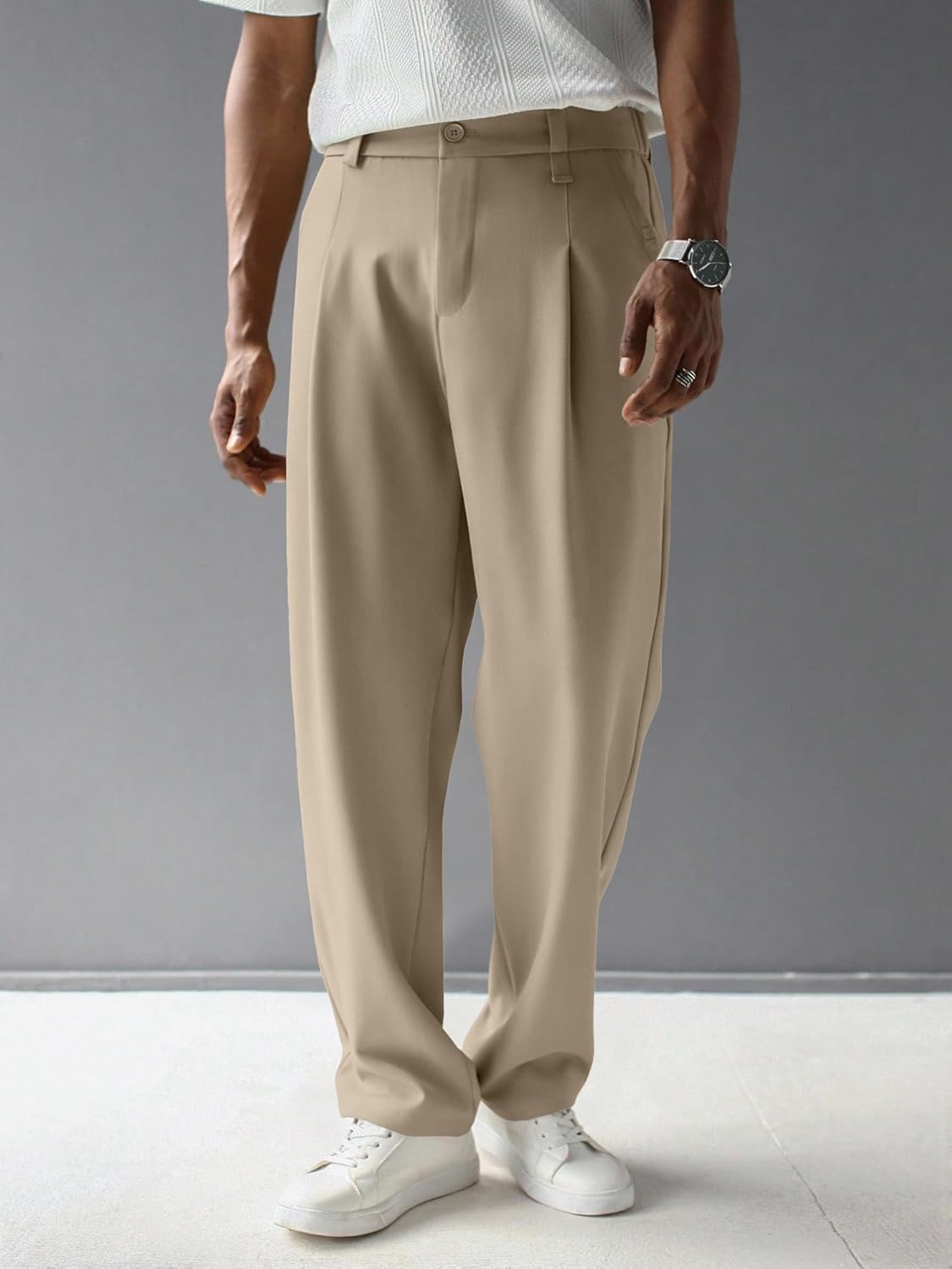 JMIERR Men's Baggy Pants Pleated Wide Leg Casual Dress Loose Fit Slacks Trousers - Image 3