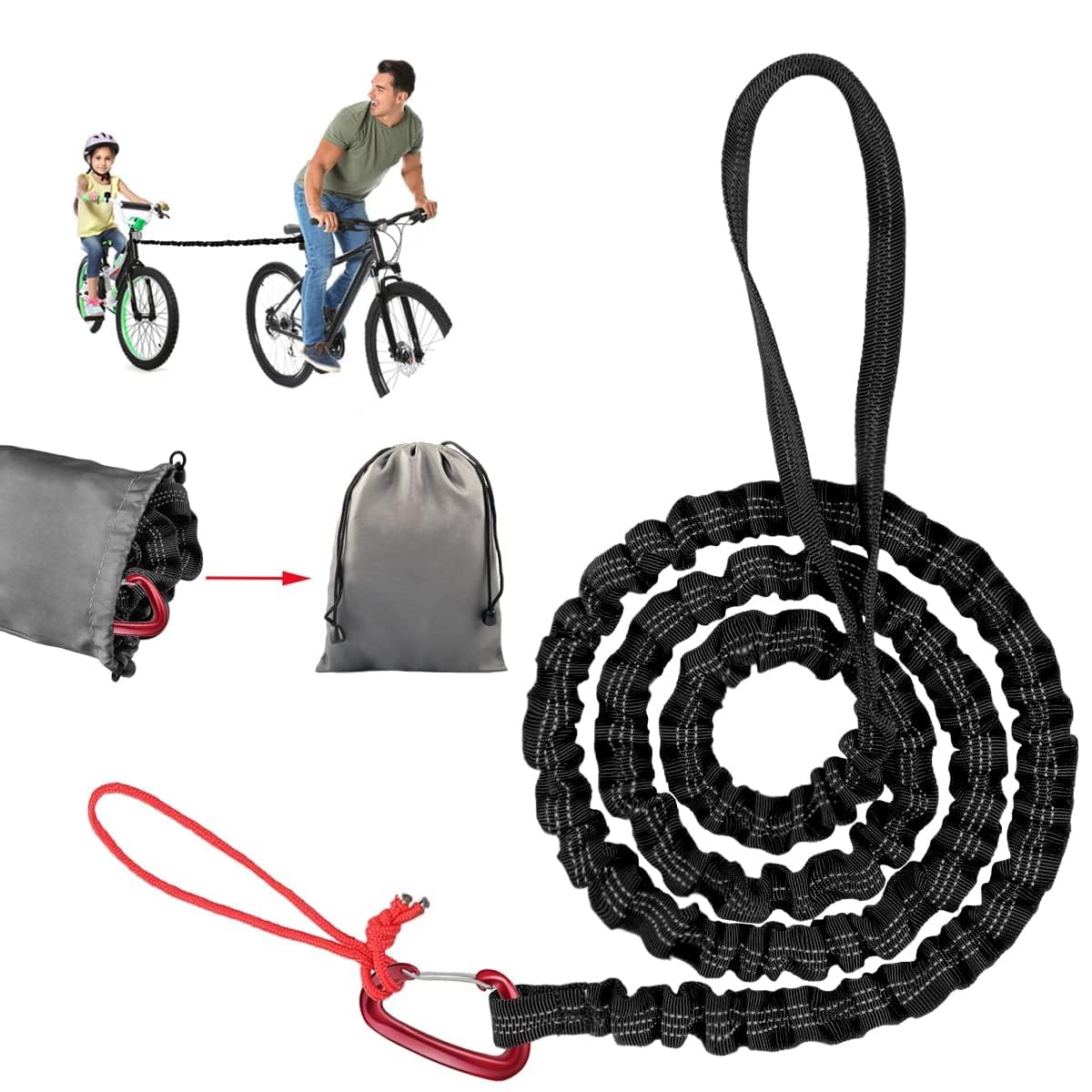 Fahrrad Abschleppseil Kinder mit Dreiecktasche Fahrrad Traktionsseil,Eltern Kind Zugseil Abschleppseil Traktionsseil,Tragfähigkeit 500 lbs für Kinder MTB Bike