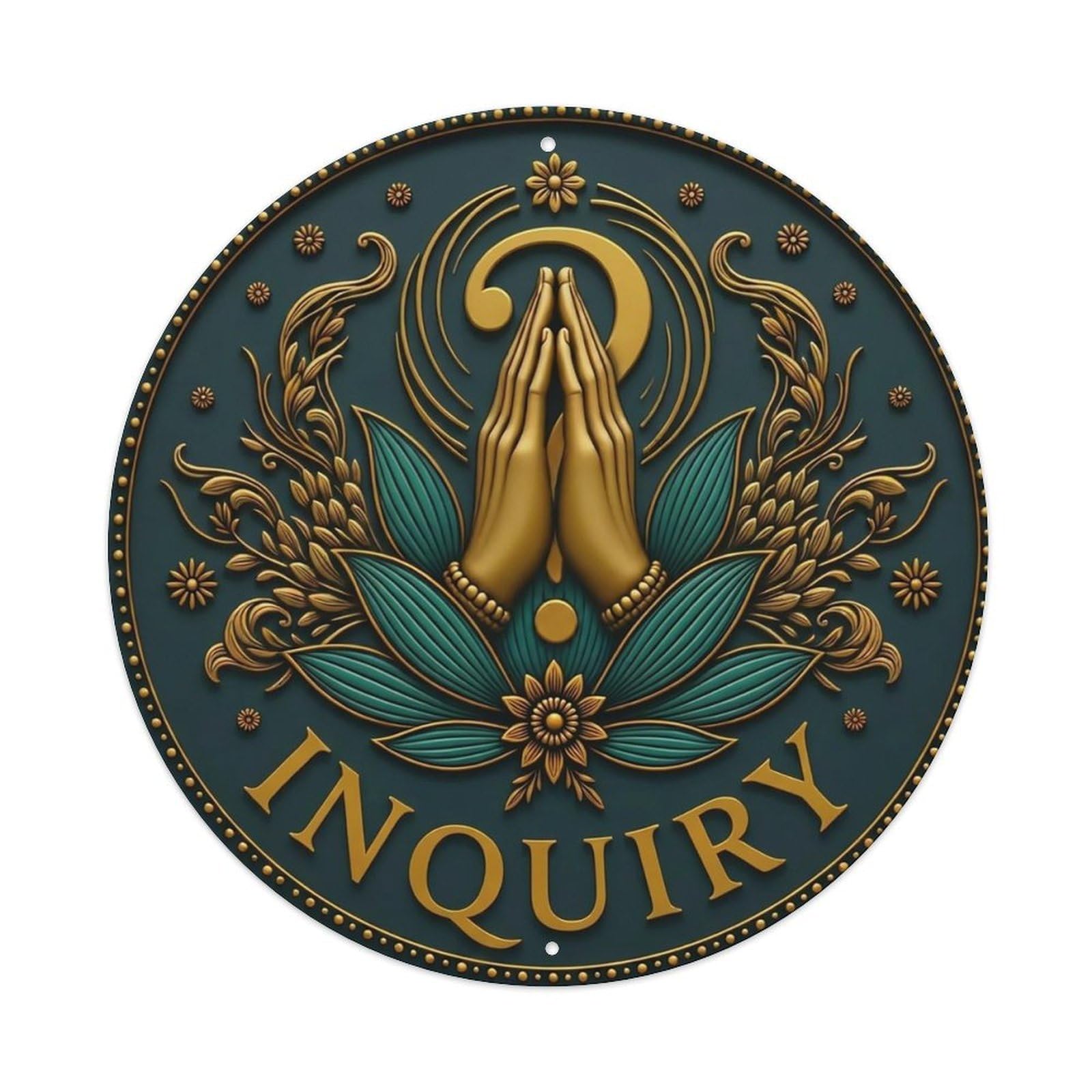 Vintage Namaste Praying Hands Inquiry Flower Zen Yoga Metal Tin Sign