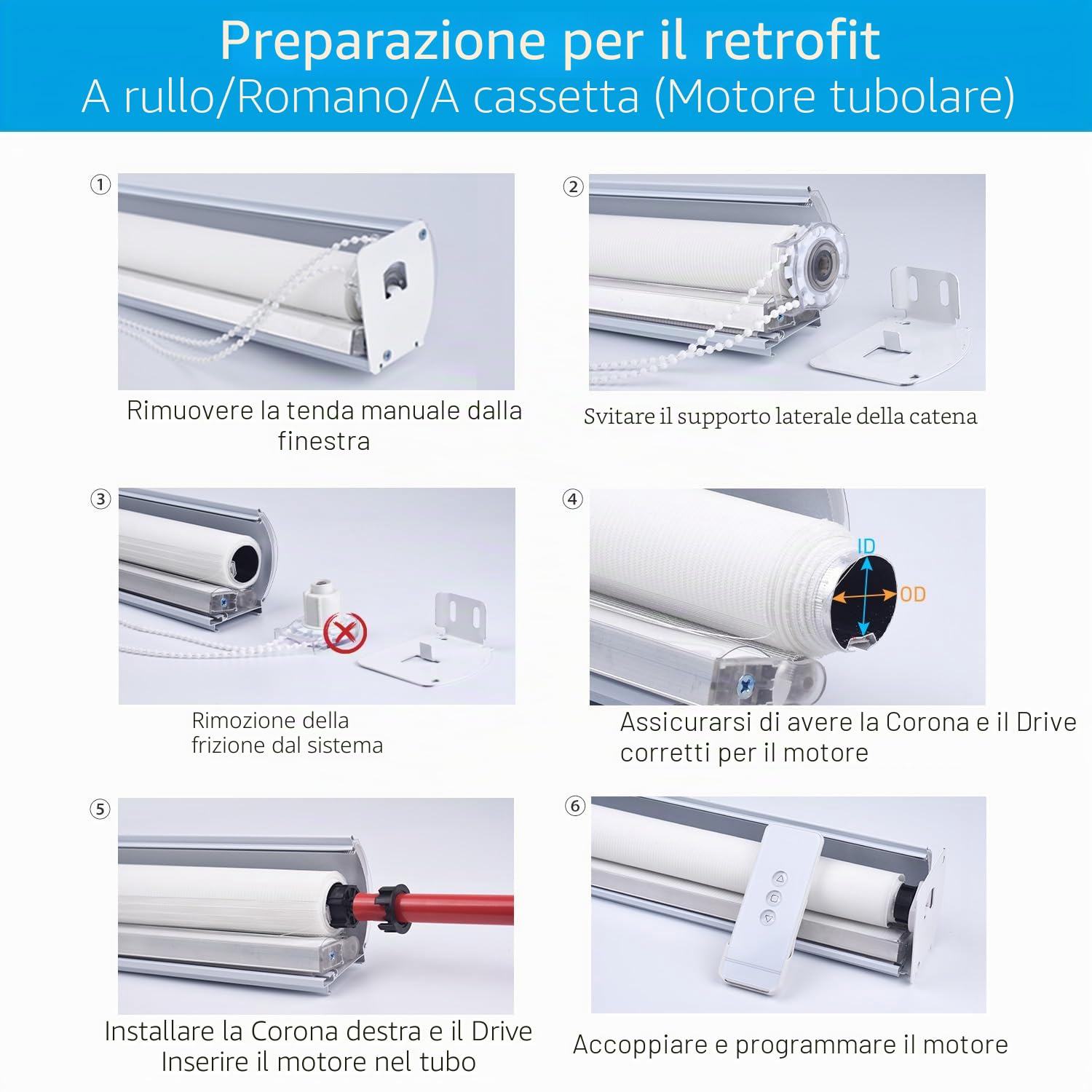 Kit motore per tende a rullo tubolari wireless ricaricabili Rollerhouse con telecomando per tende a rullo elettriche motorizzate Tubo ombreggiante compatibile da 1,5 "