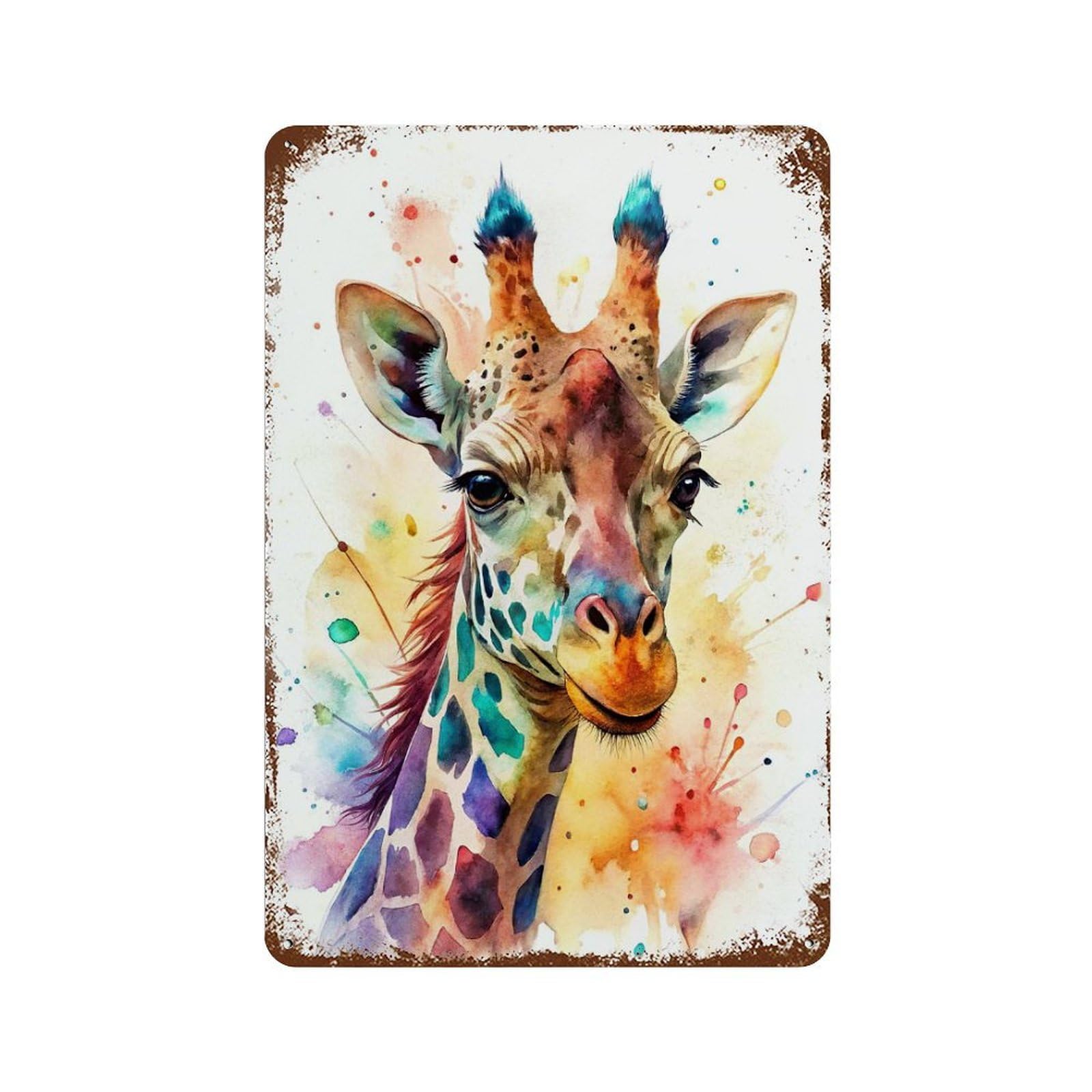 Watercolor Giraffe Portrait Retro Metal Sign 11.8"x7.9", for Bistro, Counter And Cafe Decor, Rustic Home Decor