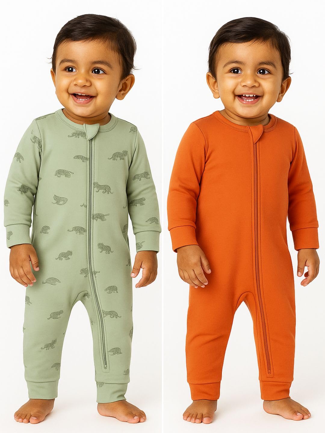 TuddyBuddy 100% Cotton Multi Color Romper/Sleepsuit/Jumpsuit for Baby Boy & Baby Girl (Green Tortoise & Orange, 6 Months-9 Months) - Image 4 thumbnail