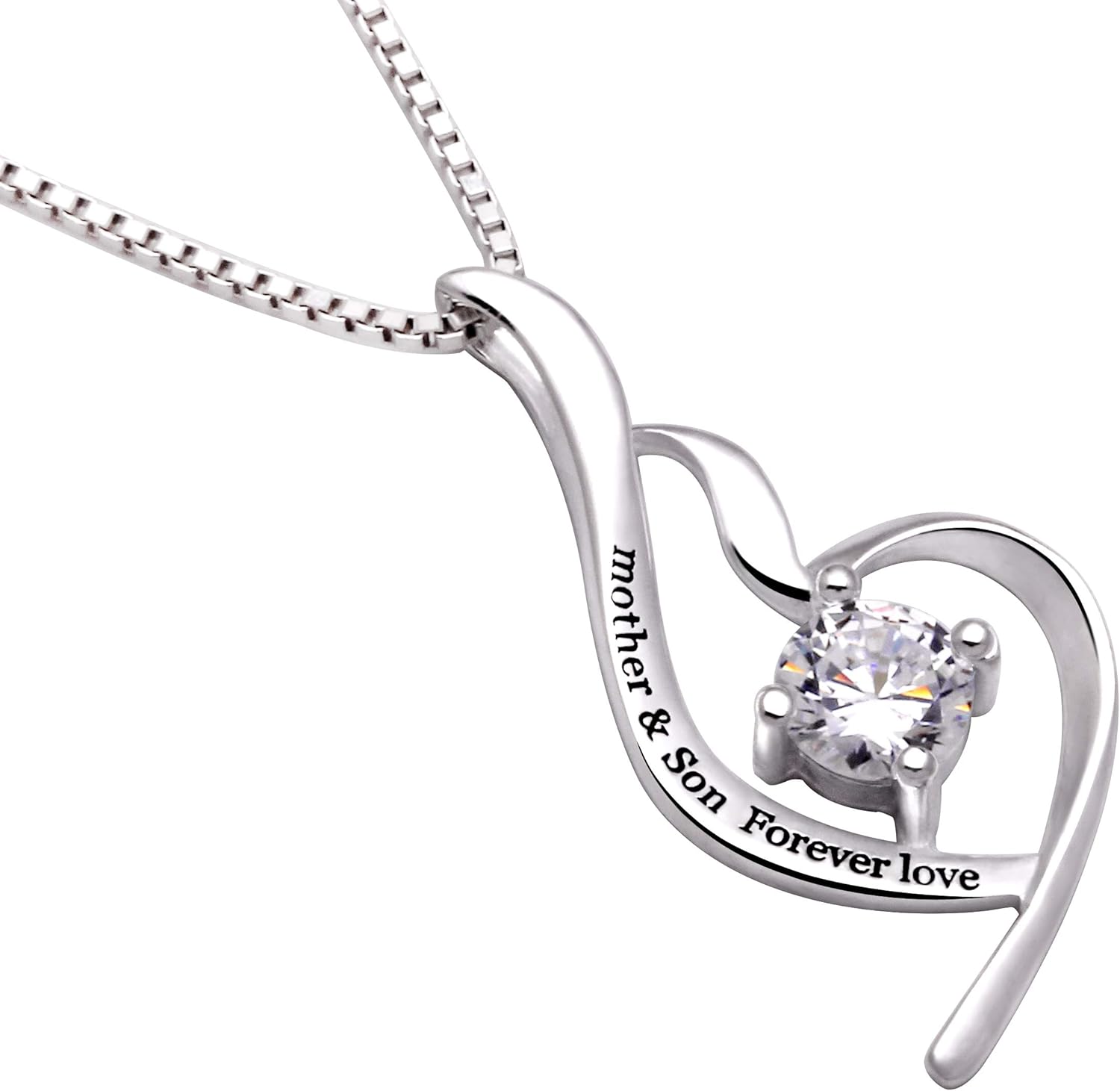 ALOV Jewelry Sterling Silver "mother & son forever love" Cubic Zirconia Pendant Necklace - Image 2