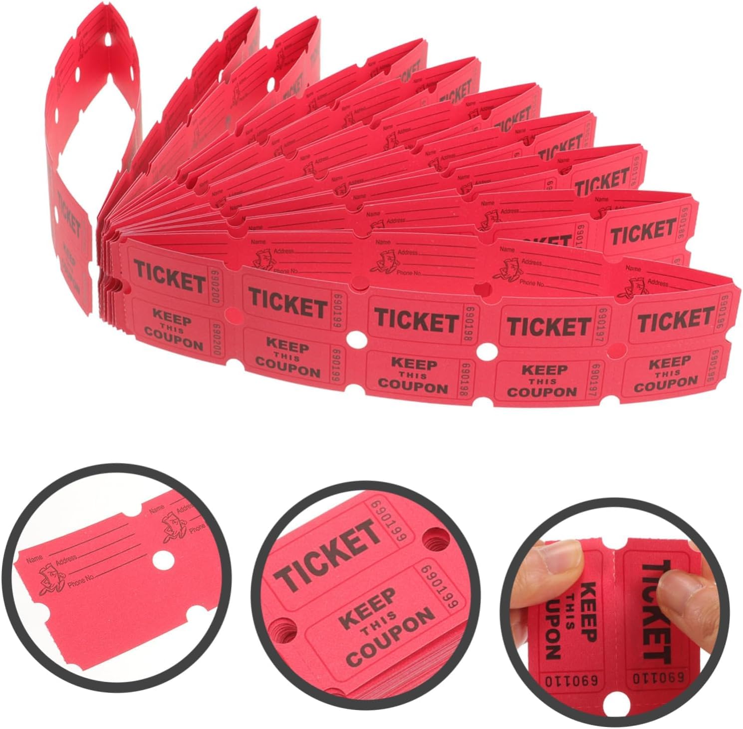 Hsthe Sea 200pcs Raffle Tickets Universal Aution Tickets Label Amusement Park Tickets for Events Carnivals Door Prizes Drinks(Red) - Image 2