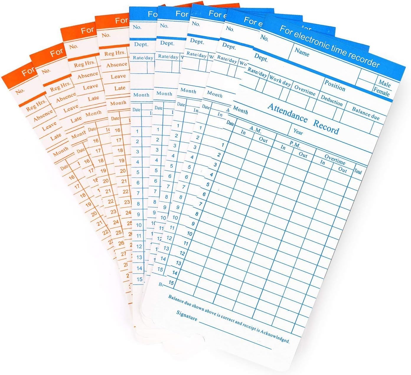Monthly Attendance Time Cards Time Punch Clock, Employee Attendance, Recorder Timesheet, Clock Timecard - Employee Attendance-100 Pack