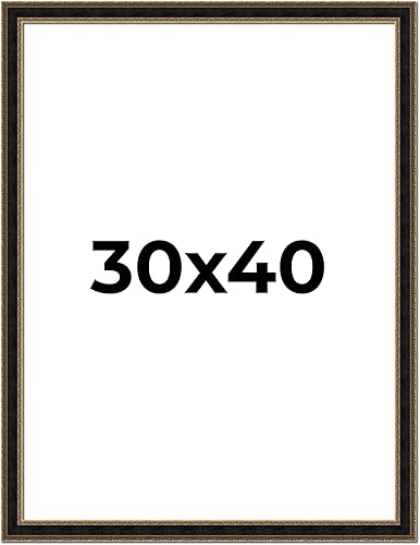 Marco de madera real dorada de 30 x 40 pulgadas de ancho de 1.75 pulgadas  Profundidad del marco interior de 0.5 pulgadas  Marco de fotos envejecido