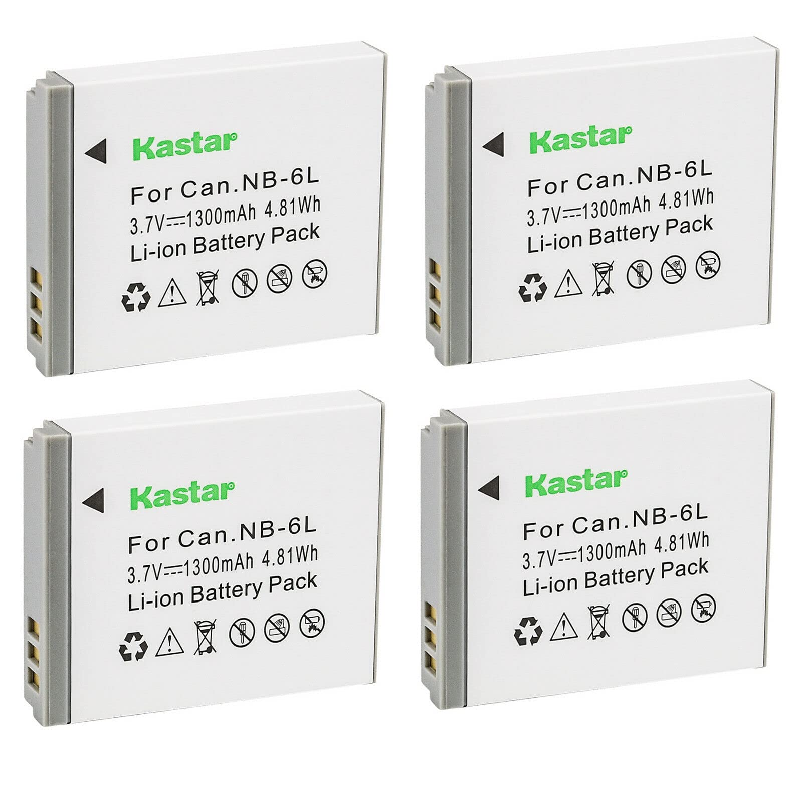 Kastar 4-Pack NB-6L Battery 3.7V 1300mAh Replacement for Canon Canon NB-6L NB6L, NB-6LH NB6LH Battery, Canon CB-2LY Charger, Canon IXUS 85 is, IXUS 95