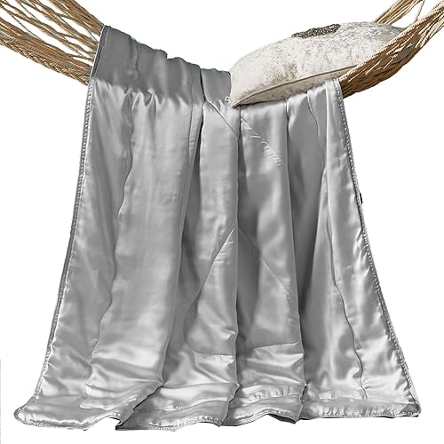 Miniatura 9 de Manta de seda pura, 100% seda de morera en el interior y el exterior, manta de seda pura para niños para sofá, cama, sofá de viaje, manta ligera y