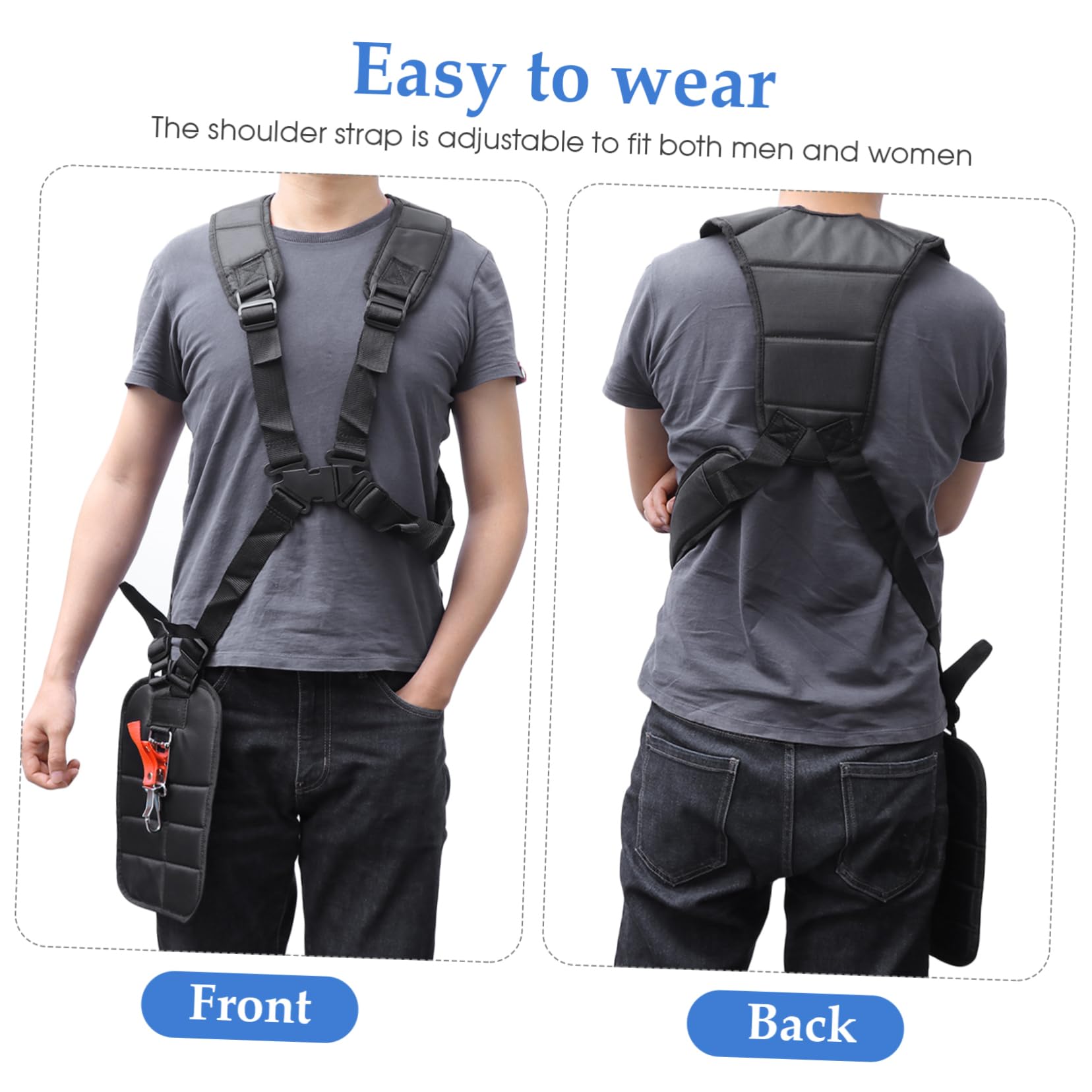 Correa de Arnés de Doble Hombro y Gancho de Transporte para Desbrozadora Cómoda para Cortar Césped con Nylon Negro, Banda Ajustable de Cintura