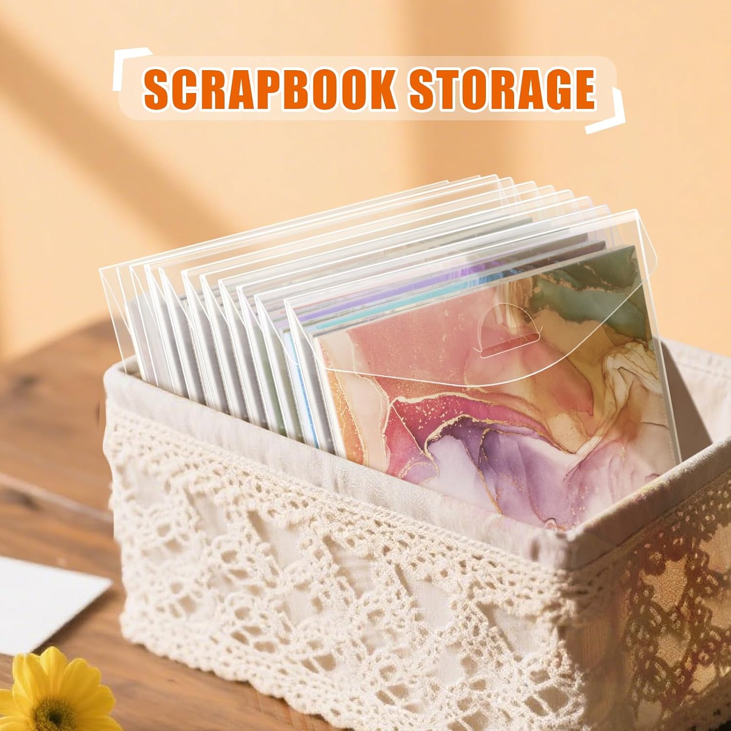 tutata 6x6 Inch Scrapbook Storage, Scrap Storage with Lid, Plastic Sleeves for Holding Scrapbook Paper, Origami Paper, Cookie Stencil, Cardstock, 60 PCS