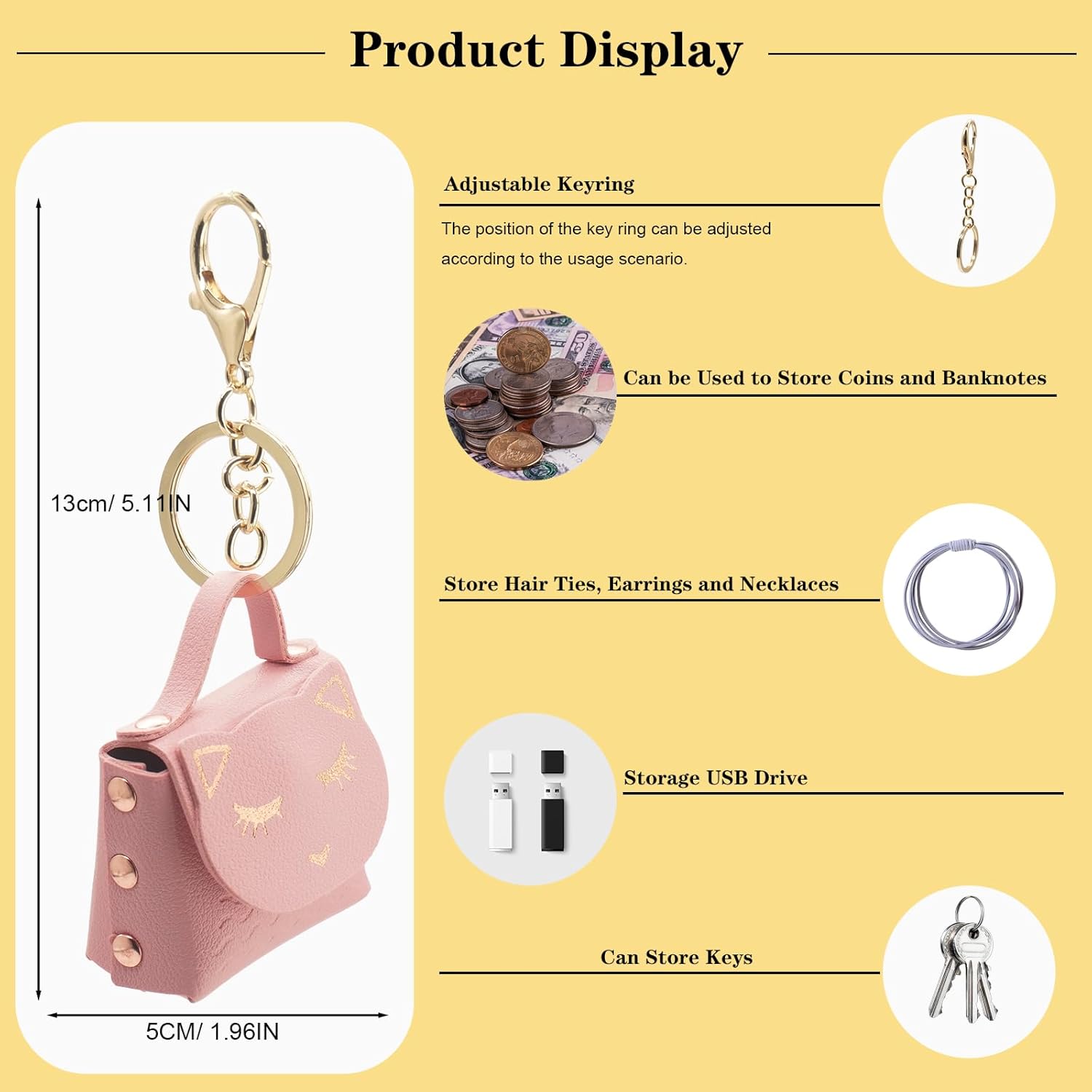 Mini Backpack Keychain for Women, Cute Cat Mini Coin Purse Keychain, Pouch Keychains for Storing Coin Purse - Image 2