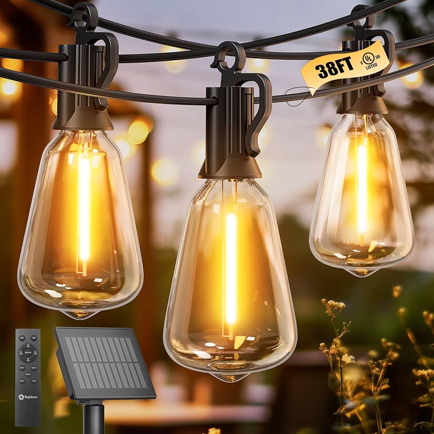 Brightown Solar String Lights Outdoor - 38FT Patio With
