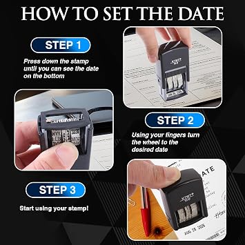 Date Stamp, Self-Inking Date Stamps, US Format MMM-DD-YYYY, Black Impression 3/4 x 1, Self-Inking Date Stamp for Marking Office documents, Legal Papers, Bills, Mail, Teachers Correcting Homework
