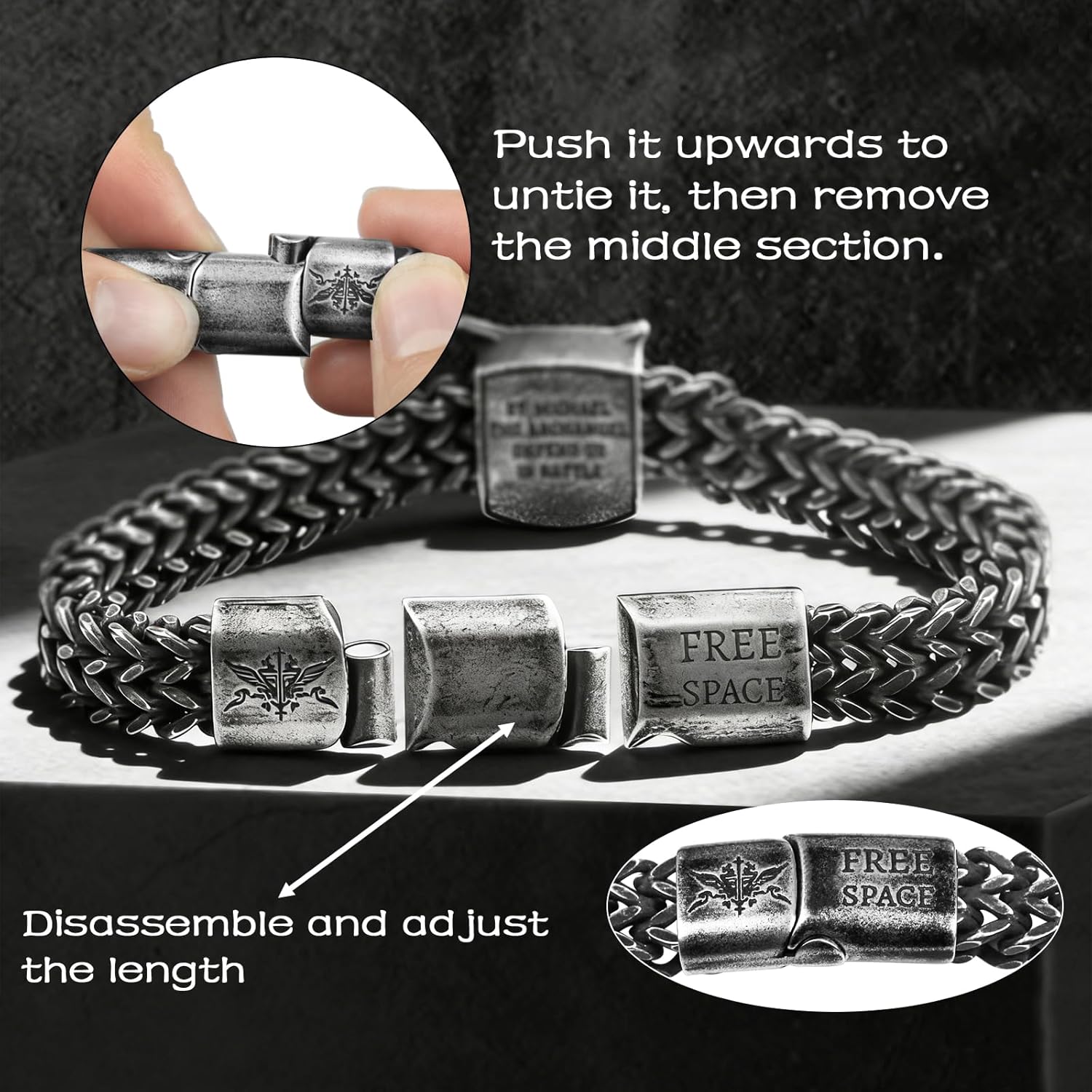 free-space St. Michael the Archangel Bracelet for Men,Antique Silver Religious Protection Jewelry Adjustable Braided Chain Bangle Spiritual Courage Gift for Him Boyfriend Dad - Image 2
