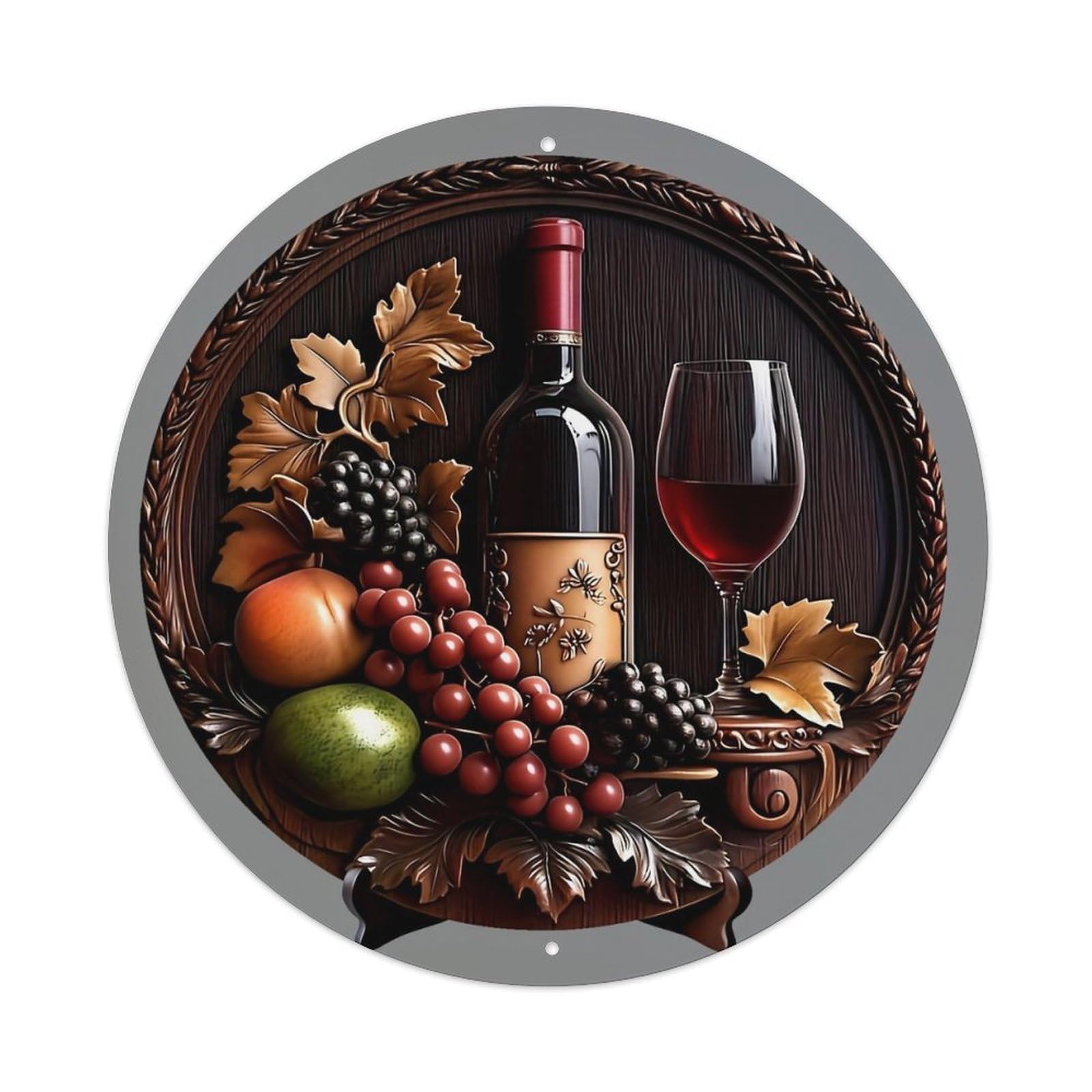 Nestemfo Vintage Wine Bottle And Grapes Pattern Round Tin Sign Metal Sign, Living Room,Bar, Home, Bedroom Wall Decor,Retro Circle Metal Poster 8X8 Inches