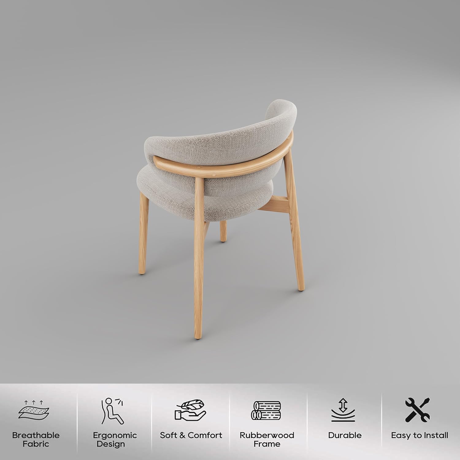 Solid Wood Dining Chairs Set of 2, Modern Upholstered Dining Chair with Curved Backrest, Natural Wood Legs (Oak, 18.11 in)