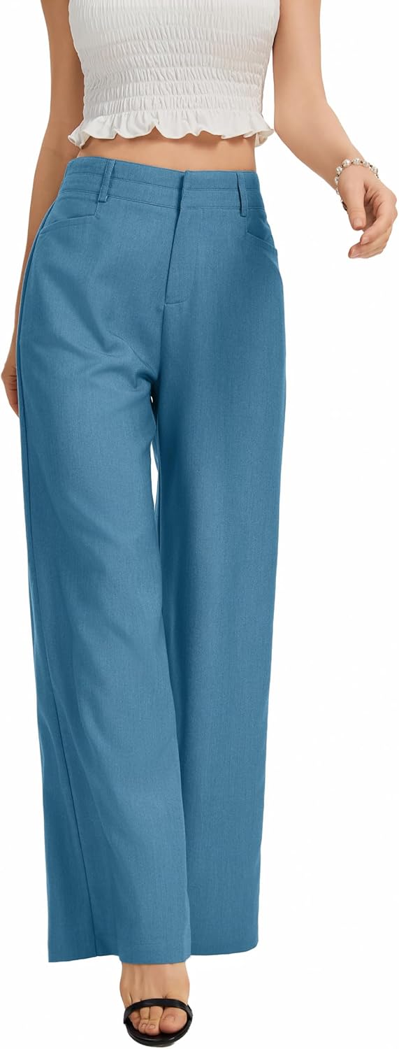 FUNYYZO Womens Wide Leg Pants Casual High Waisted Stretchy Double Waisted Work Business Dress Pant