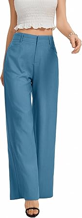 FUNYYZO Womens Wide Leg Pants Casual High Waisted Stretchy Double Waisted Work Business Dress Pant