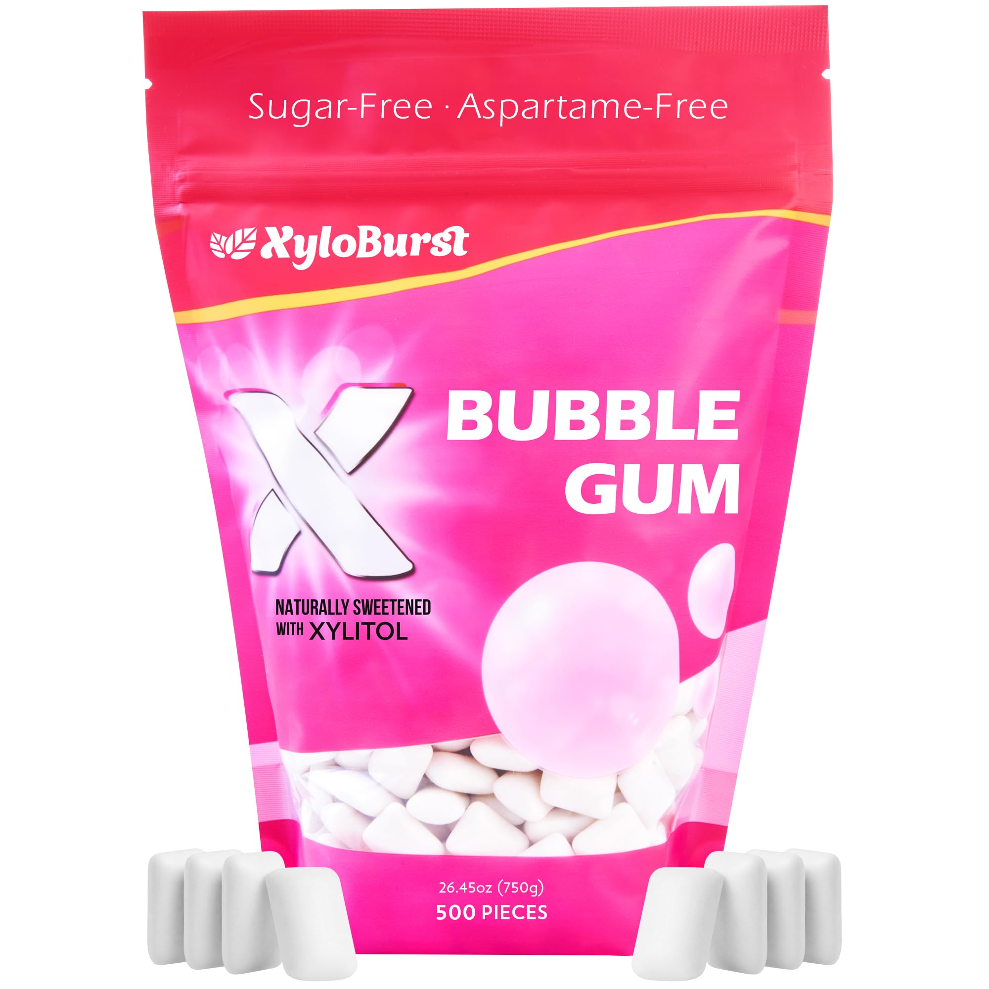 XyloBurst Gum | Xylitol Chewing Gum | Sugar Free, Gluten Free, Keto Friendly | Aspartame Free Gum For Oral Health | Bubble | 500-Count Bag