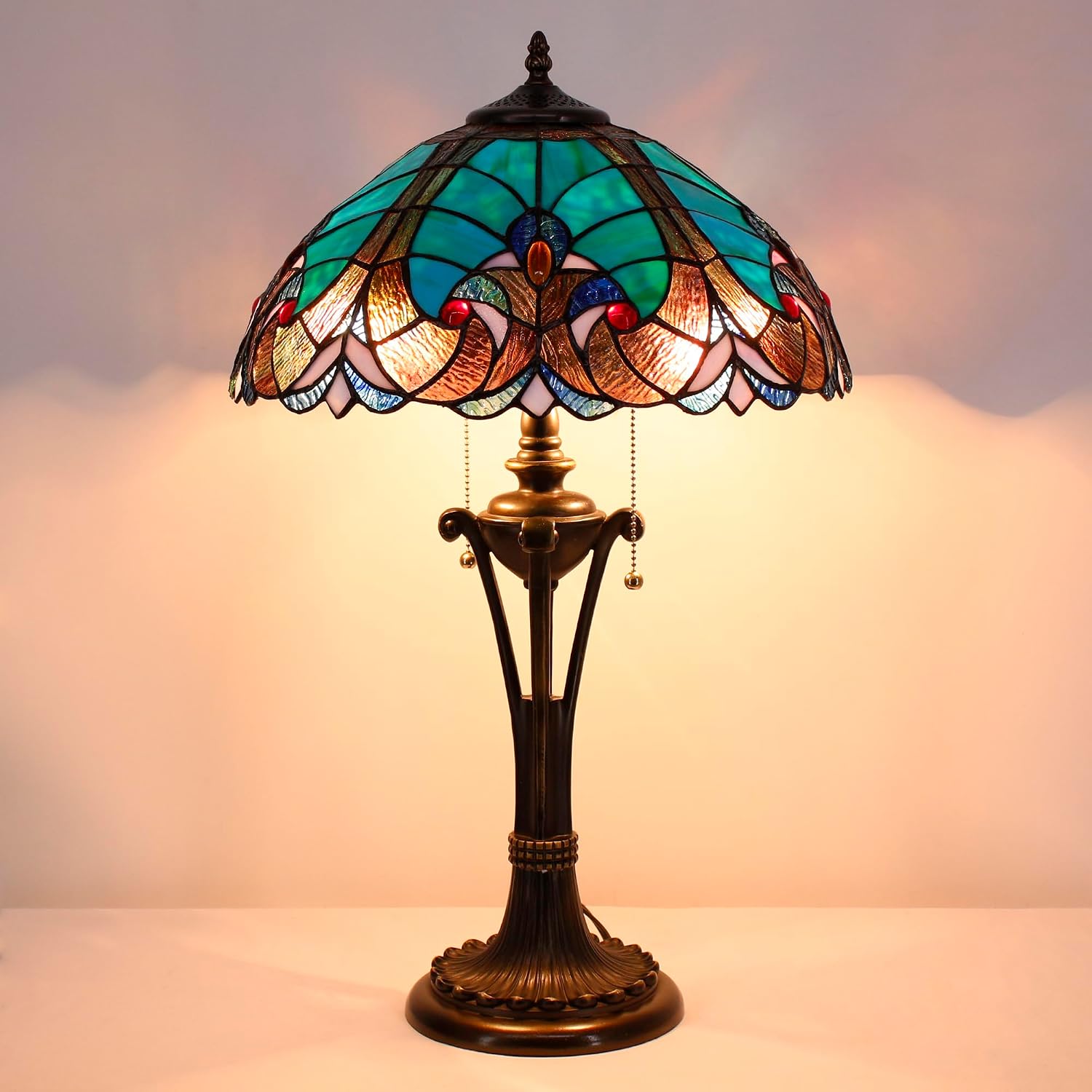 Tiffany Table Lamp Green Liaison Stained Glass Desk Lamp 16X16X24 Inches Reading Light