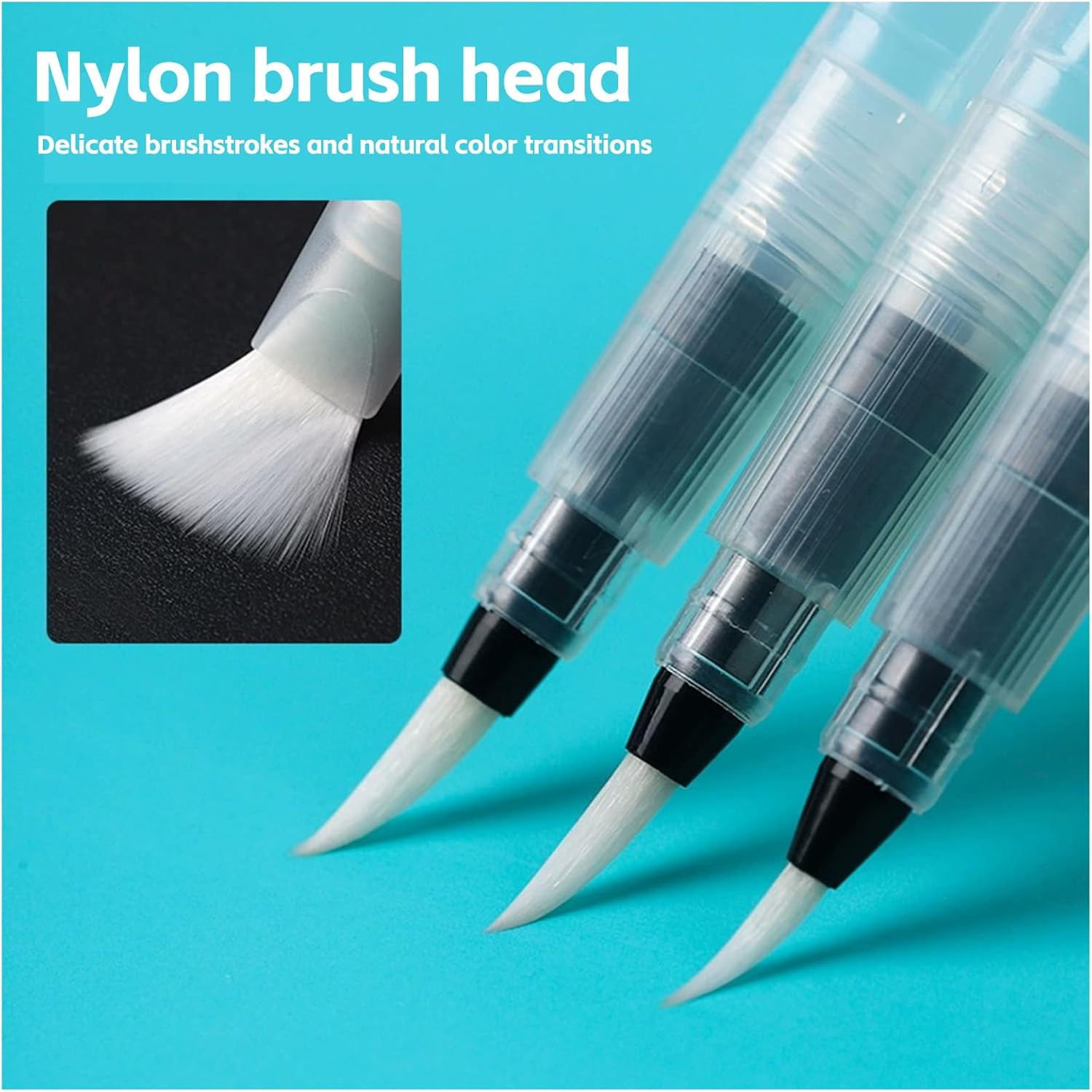 Refillable Watercolour Brush Pens Set: 6 Pcs Water Paint Brush with Refillable Reservoir - Water Brushes with Fine, Medium, and Large Tips for Watercolour Painting, Sketching