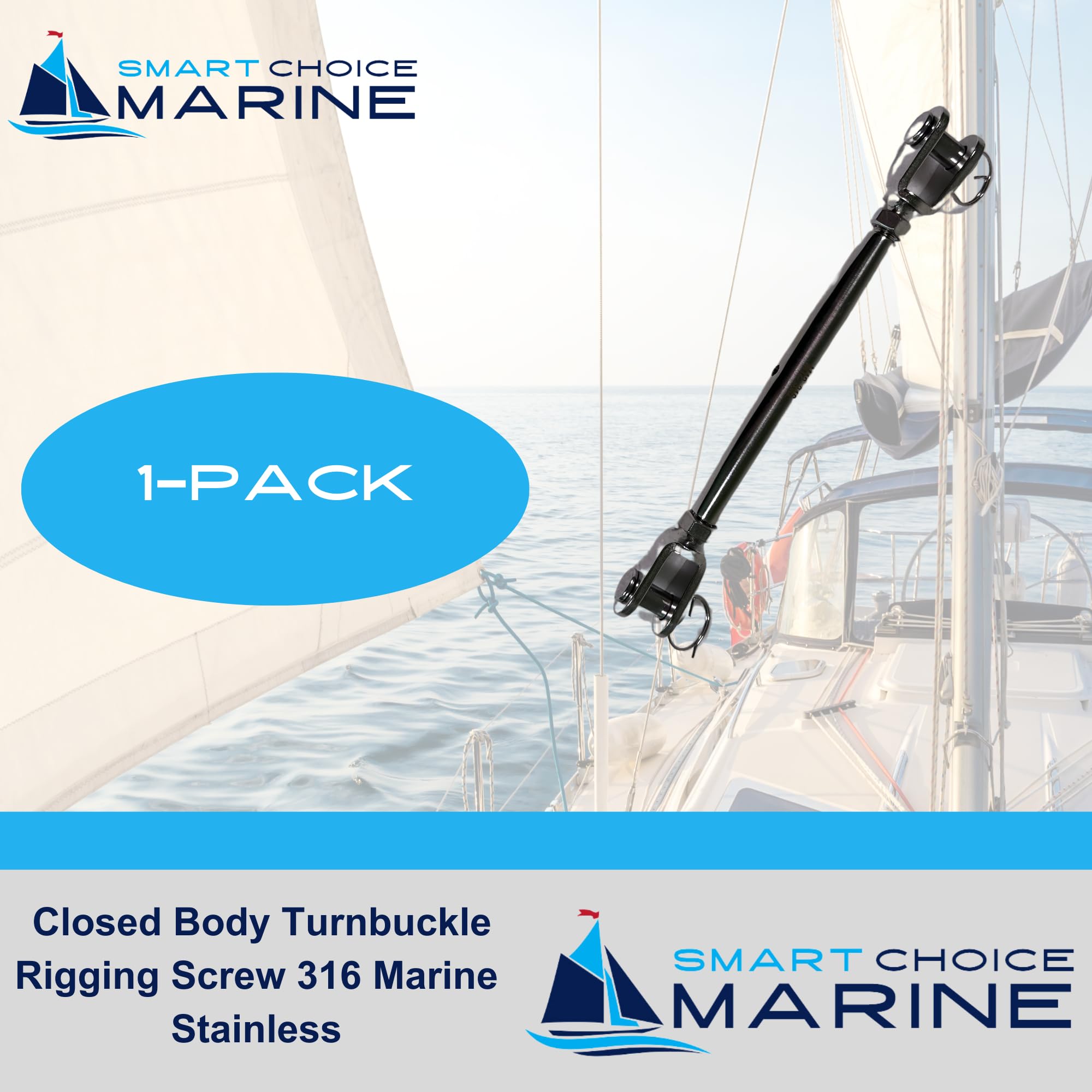 Smart Choice Marine Closed Body Turnbuckle Rigging Screw 316 Marine Stainless Steel Choose Size and Quantity (M12 12mm (1/2
