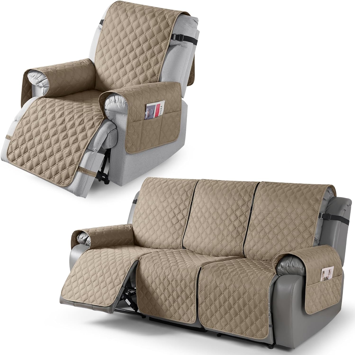 TAOCOCO 100% Waterproof Recliner Chair Cover & Recliner Couch Cover(Khaki)