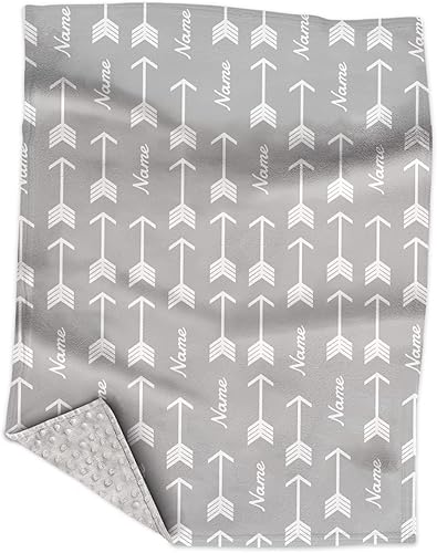 Miniatura 1 de Mantas personalizadas de flecha gris Minky con nombre, mantas personalizadas para niños y niños, manta de felpa suave para bebés recién nacidos,
