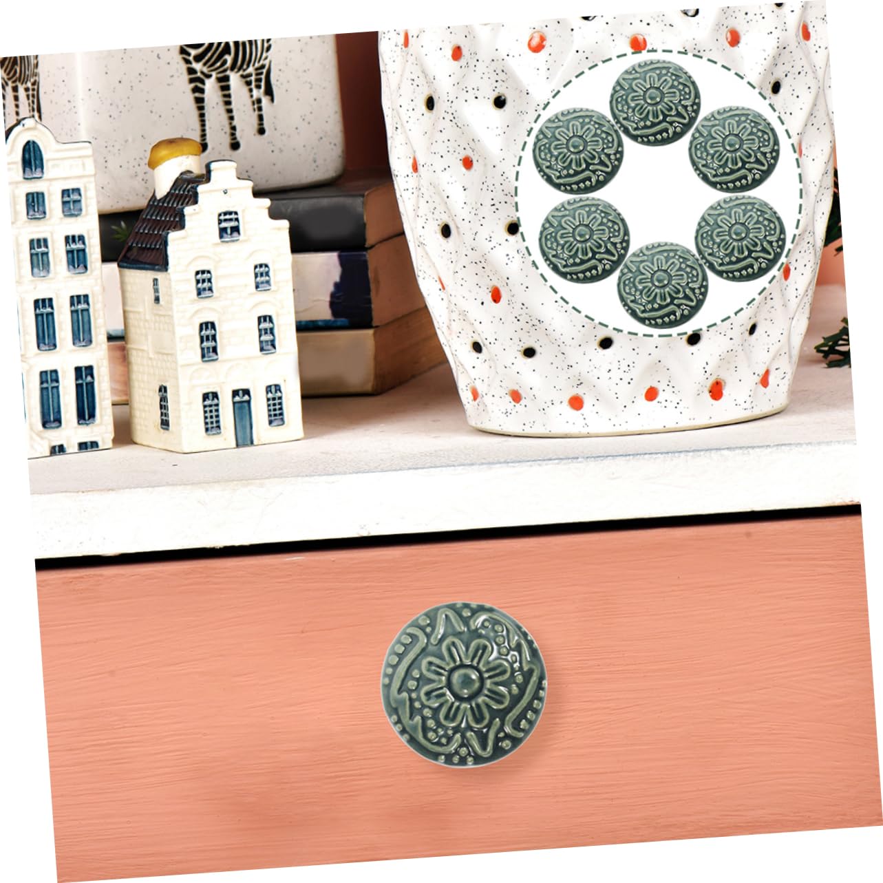 Mikikit 40pezzi Pomelli Ceramica Per Armadi Maniglie Decorative Per Mobili Stile Retro Facile Installazione Sfumato Perfetti Per Casa e Ufficio
