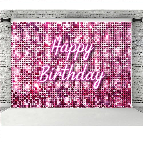 Miniatura 9 de Lofaris Telón de fondo cuadrado rosa para fotografía de feliz cumpleaños, paneles de pared de lentejuelas brillantes para pared de dulces 16 niñas y
