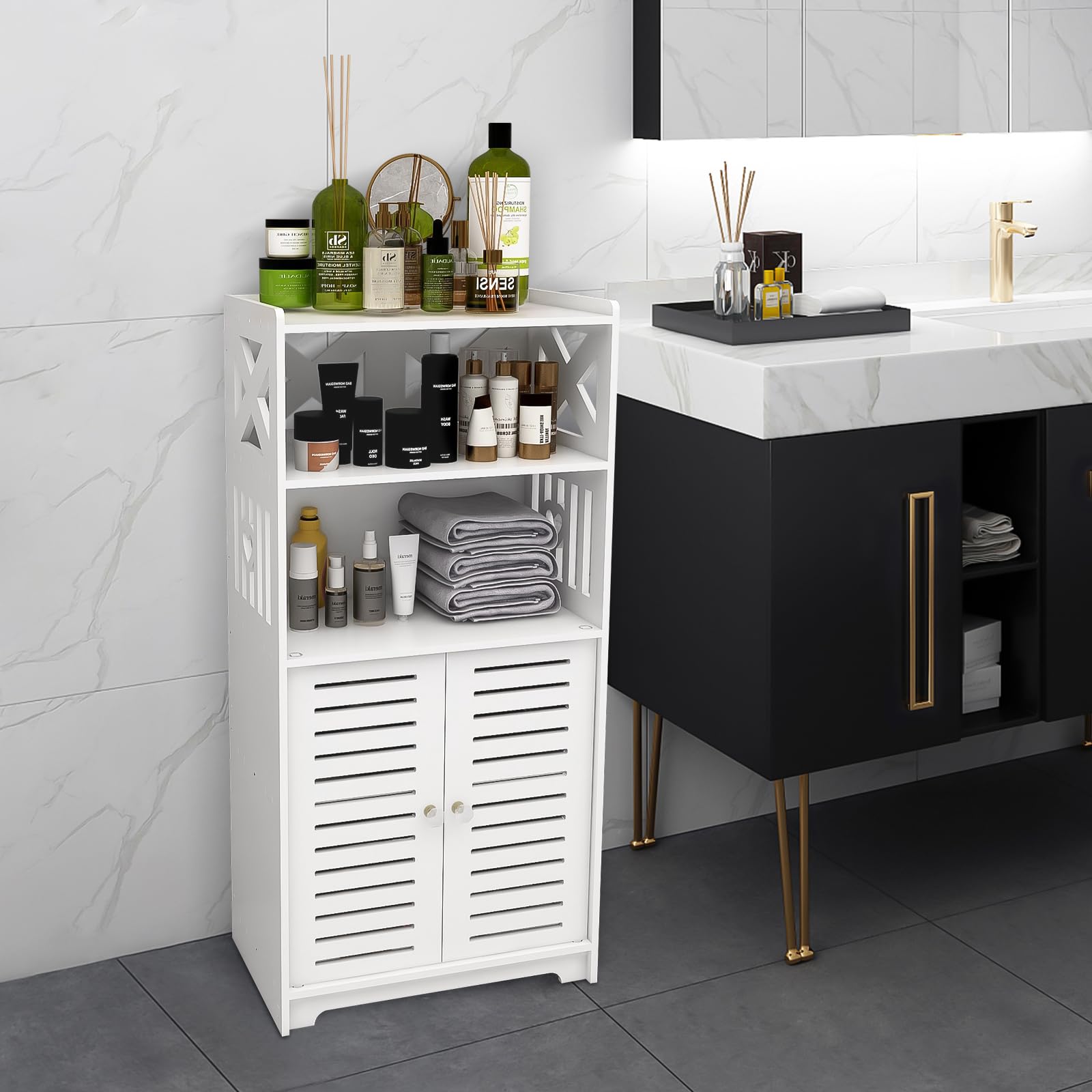 Mobile Bagno, Armadio Toilette Colonna, Mobile Toilette WC Riordinamento, Cassetto, Scomparto, Risparmio di Spazio, Piccoli Spazi - 75 * 22 * 36cm