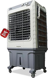 HAVAI Cyclone 24 Desert Air Cooler | 22" Fan Blade | 150L Tank Capacity | 400W Power | 750 Sq. Ft. Cover | Swing | 3-Side Extra Big Honeycomb Pads | Lockable Wheels | White & Grey