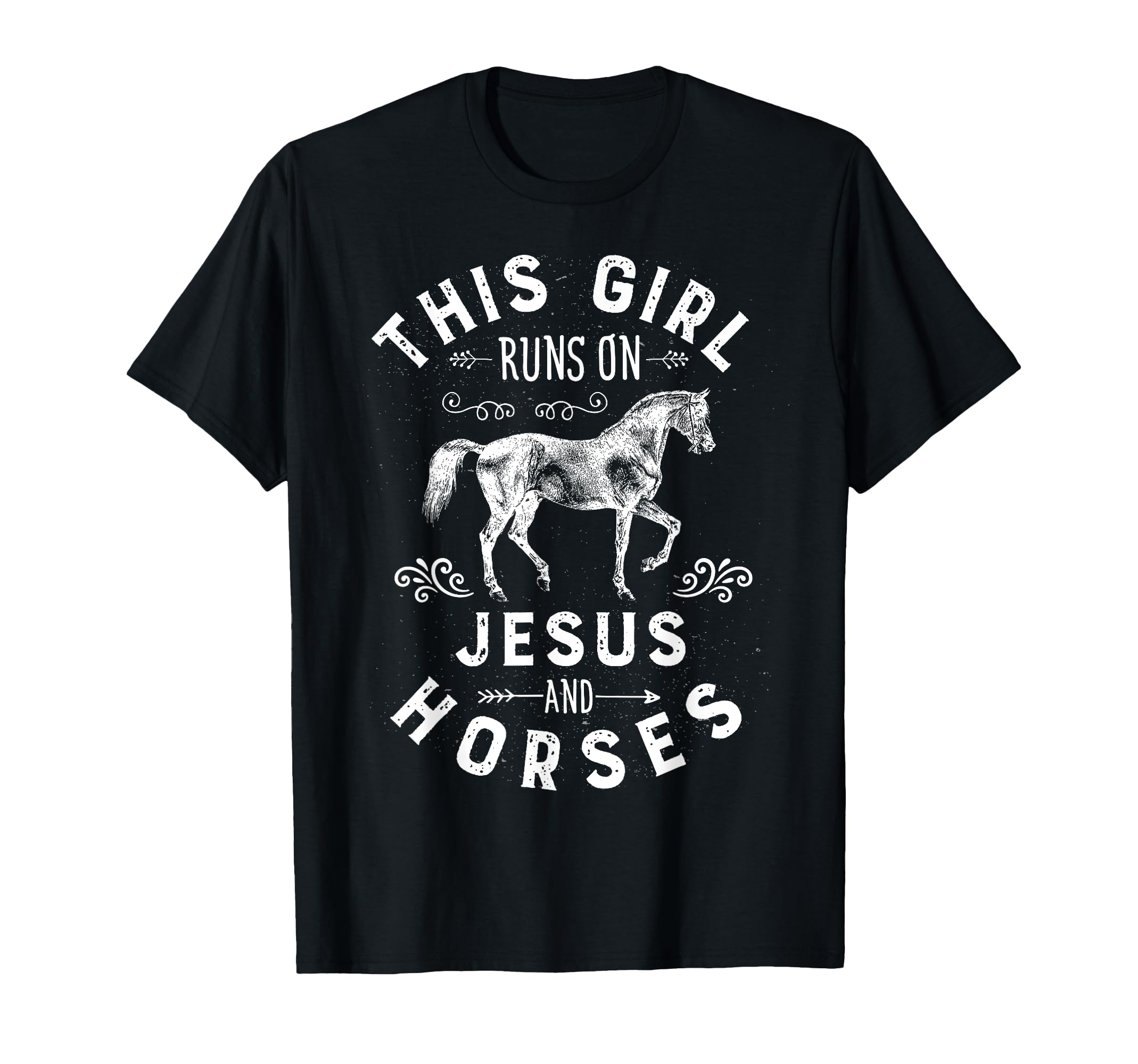 Horse Riding Equestrian CoThis Girl Runs On Jesus And Horses Horse Riding Equestrian T-ShirtOEKO-TEX STANDARD 100
