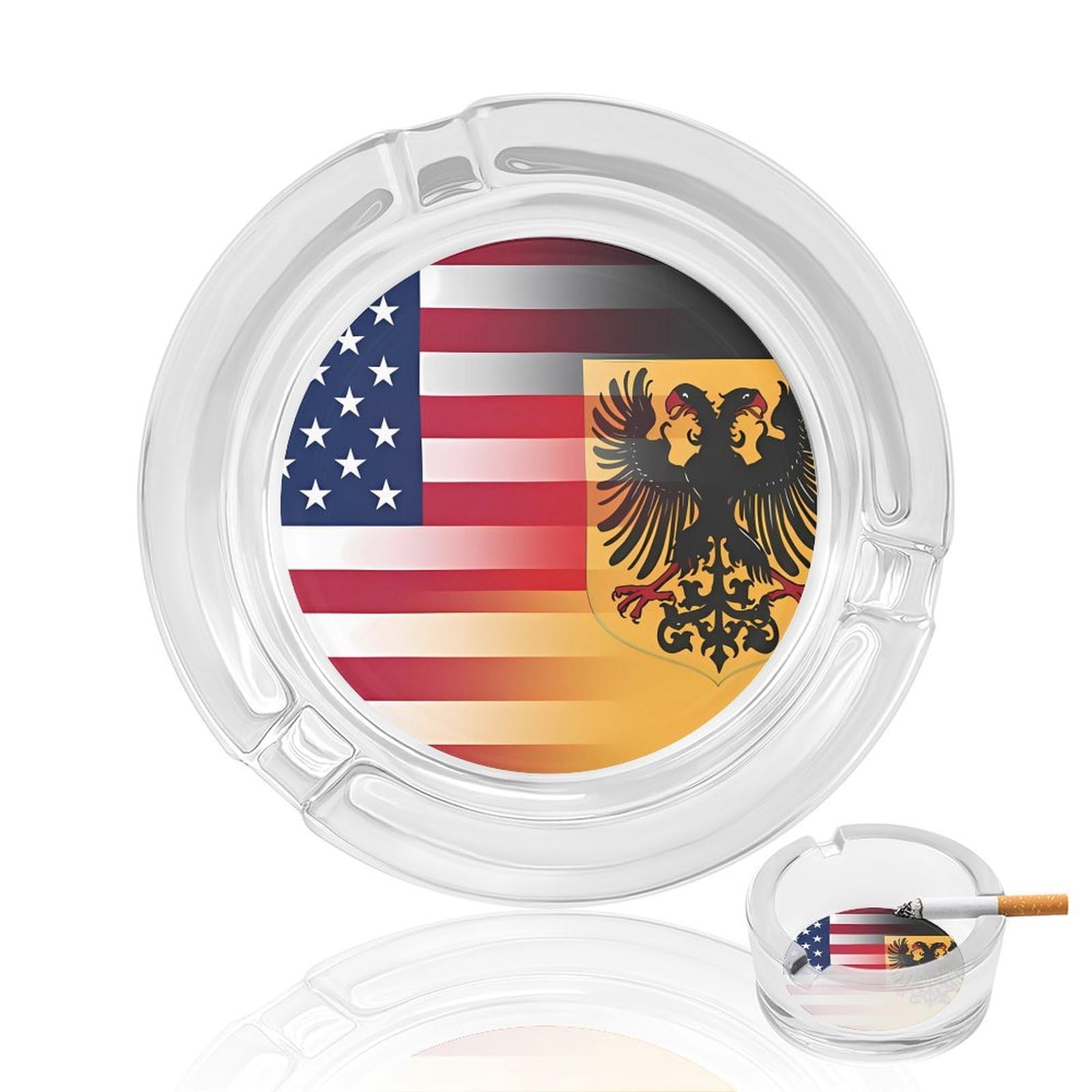 U.S. And German Flag Ashtray Portable Round Glass Outdoor Ash Tray for Home Office Garden Pub