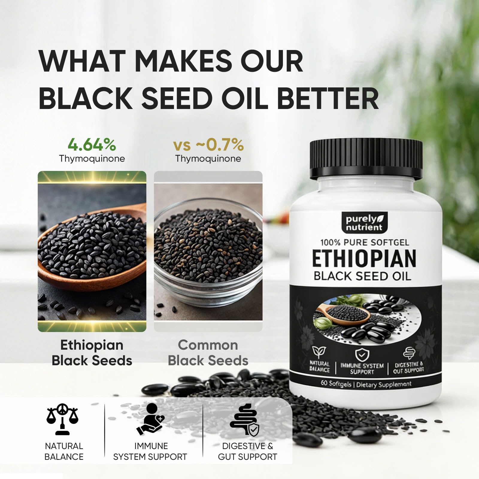 Ethiopian Black Seed Oil Capsules 4.64% Thymoquinone – Organic Cold Pressed Black Cumin Seed Oil Softgels, Non-GMO, Gluten-Free, 60 Softgels (1) — Amazon image 3